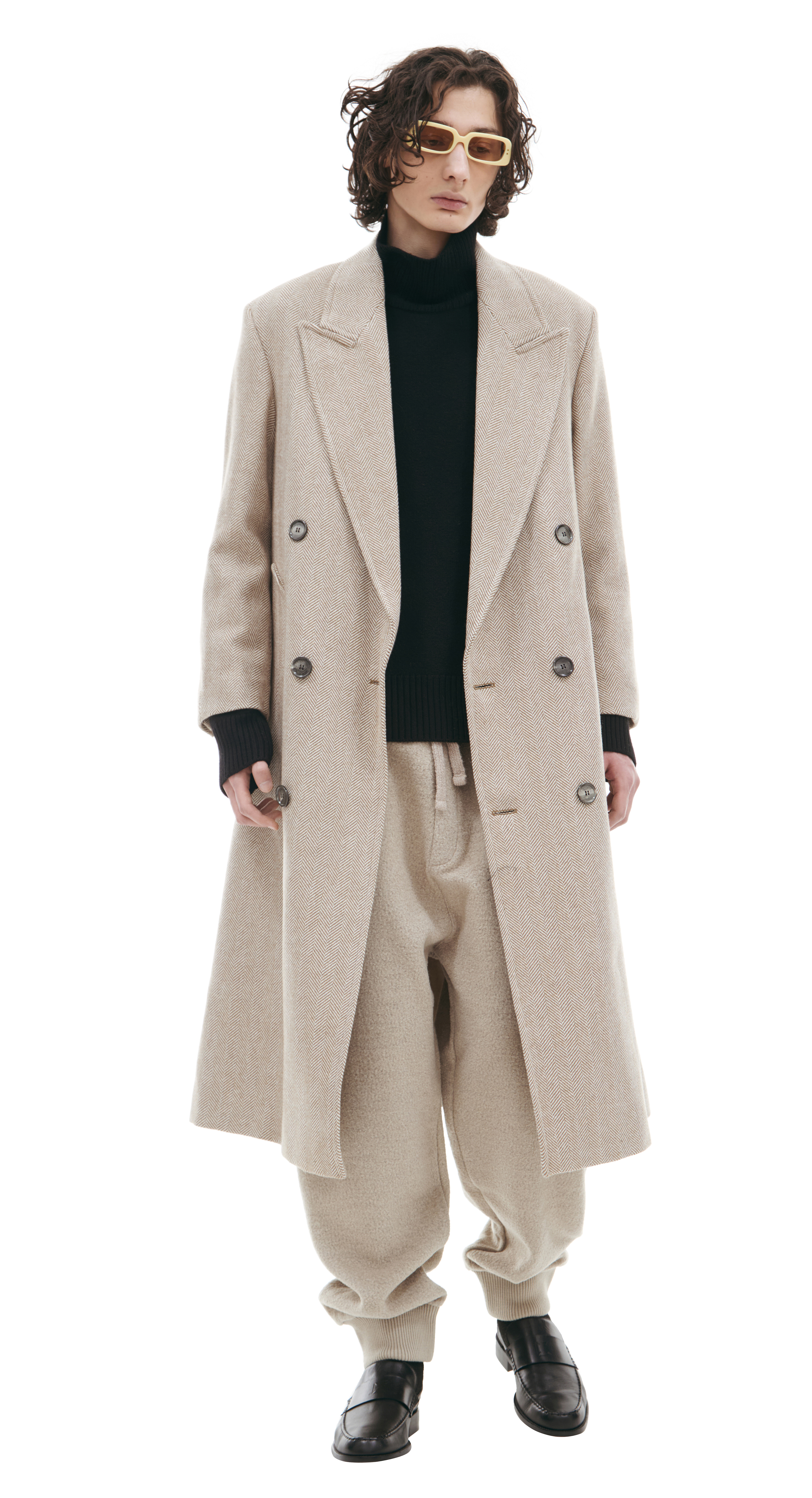 Buy AMI PARIS men beige double-breasted wool coat for $1,365