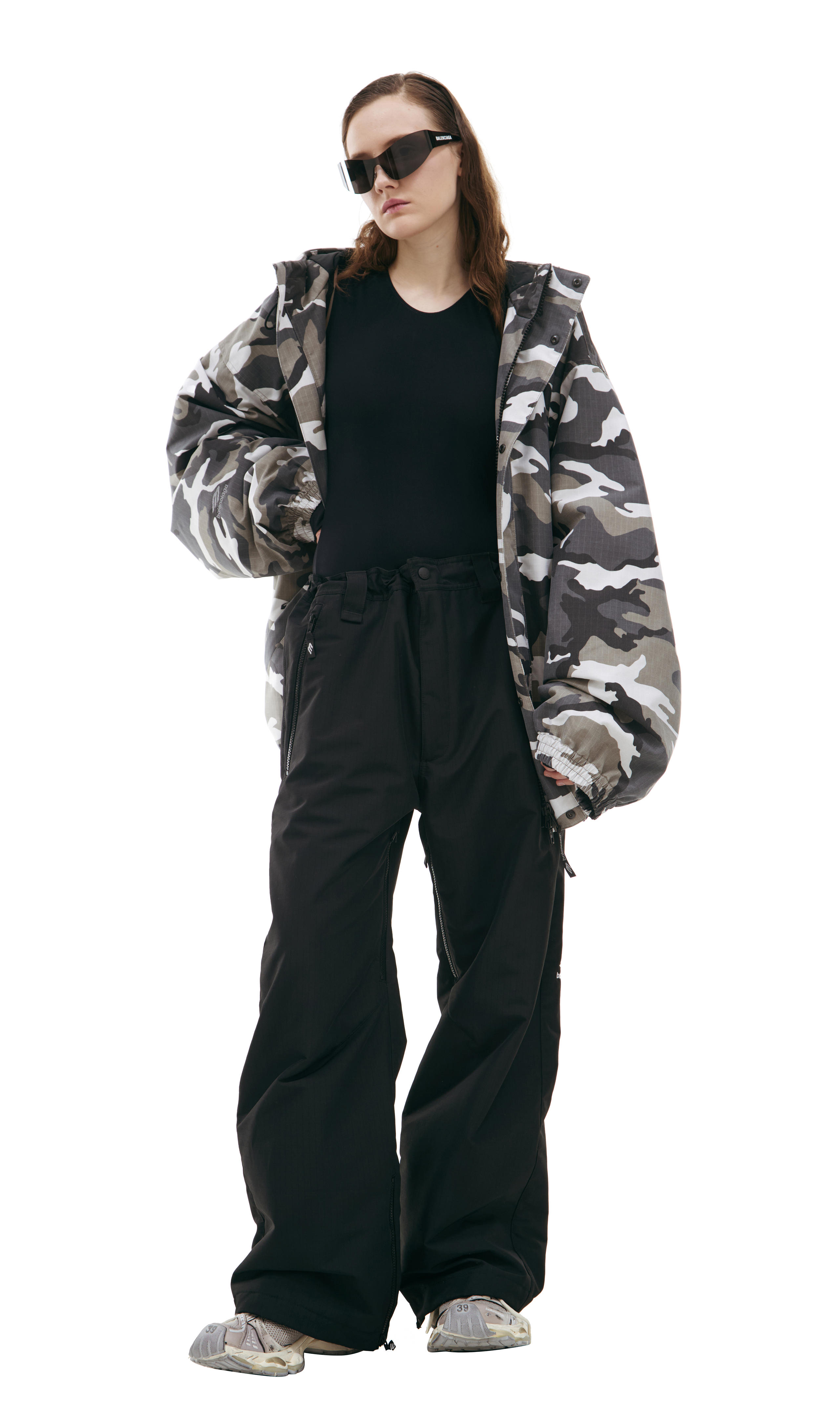 Buy Balenciaga women grey camouflage hooded jacket for