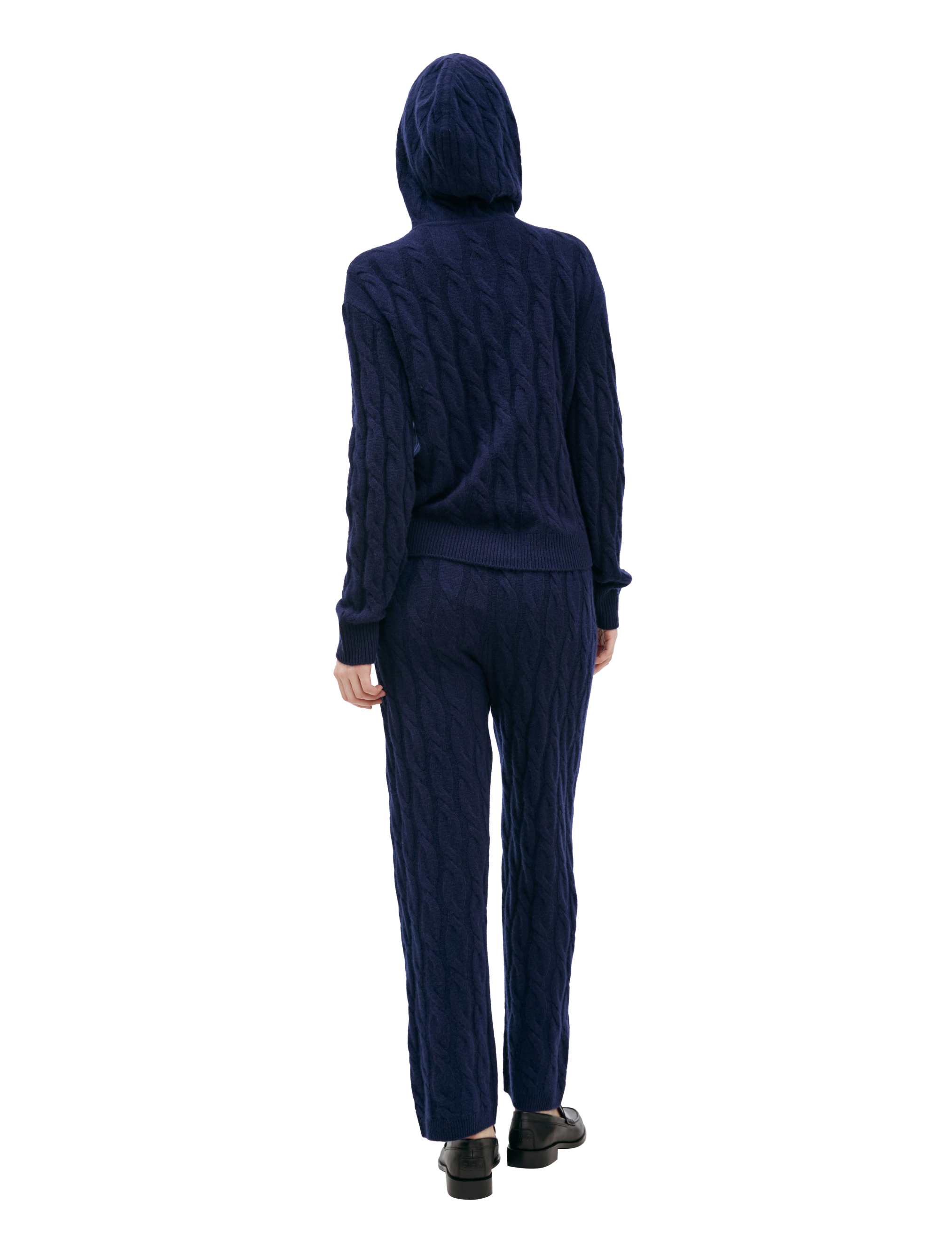 Sporty And Rich Coarse-knit Cashmere Hoodie In Navy Blue