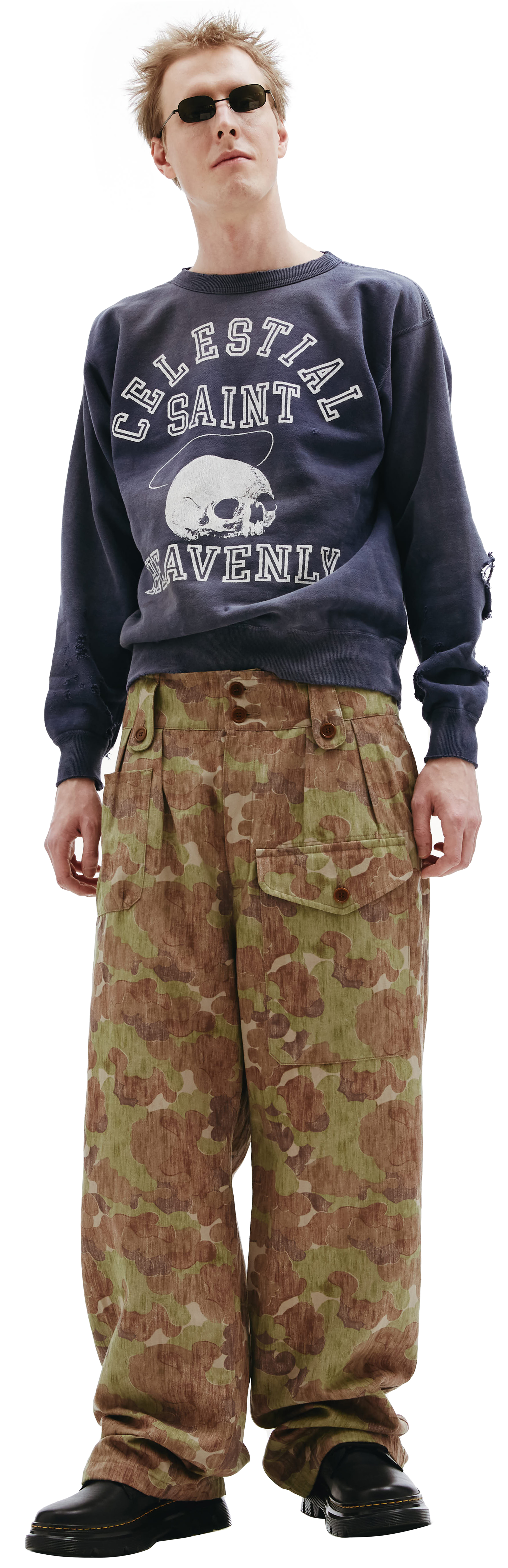 Buy visvim men khaki coronel camo trousers with patch pockets for