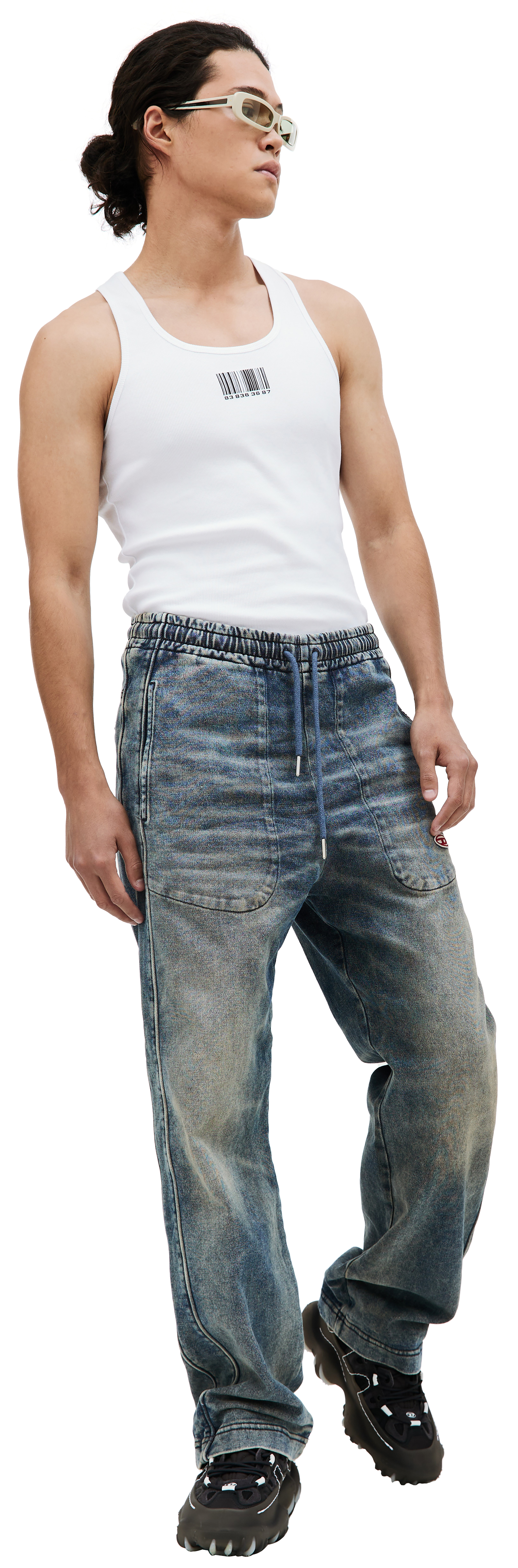 Buy Diesel men blue d-martians-ne denim sweatpants for $570