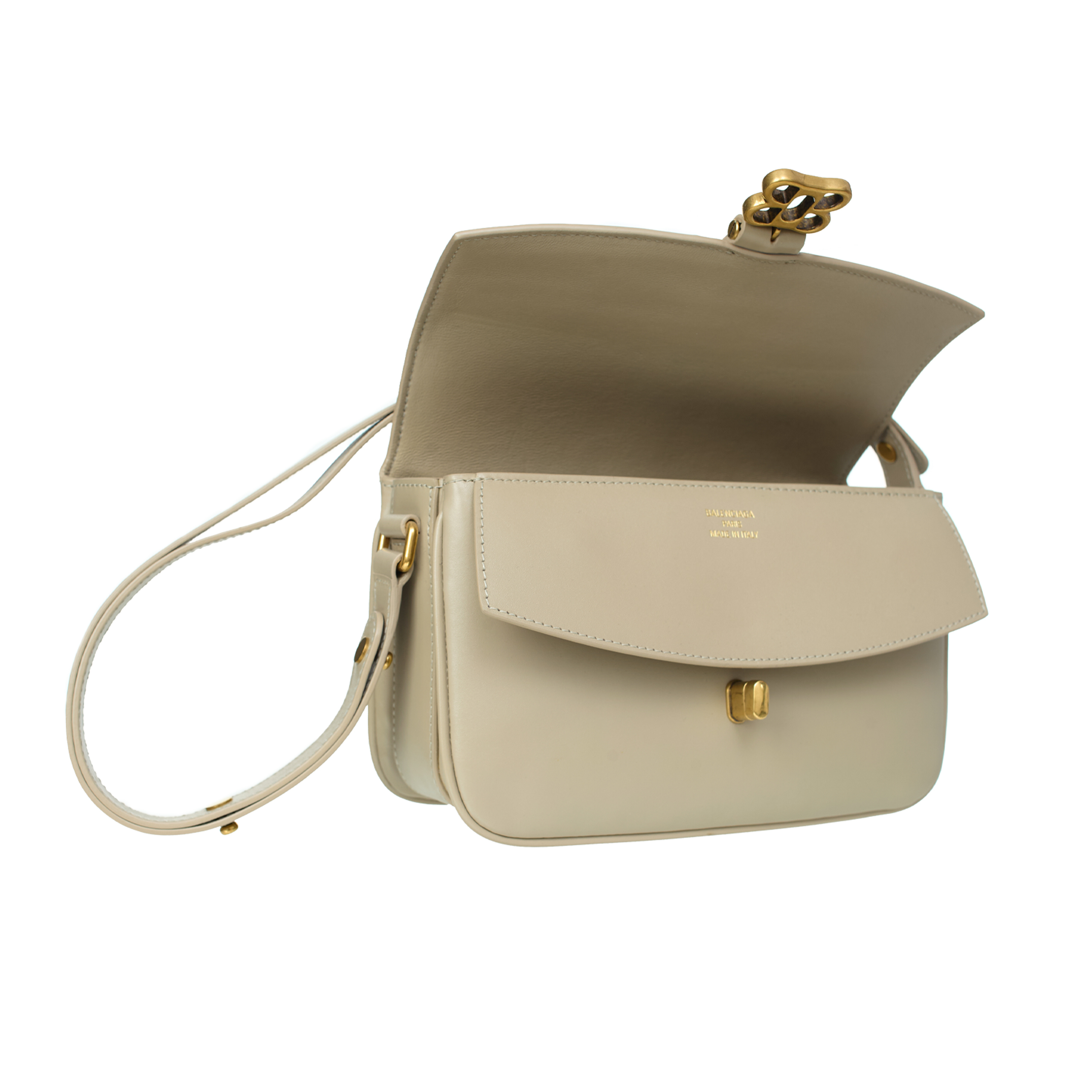 Shop Balenciaga Leather Lady Flap Bag In Beige