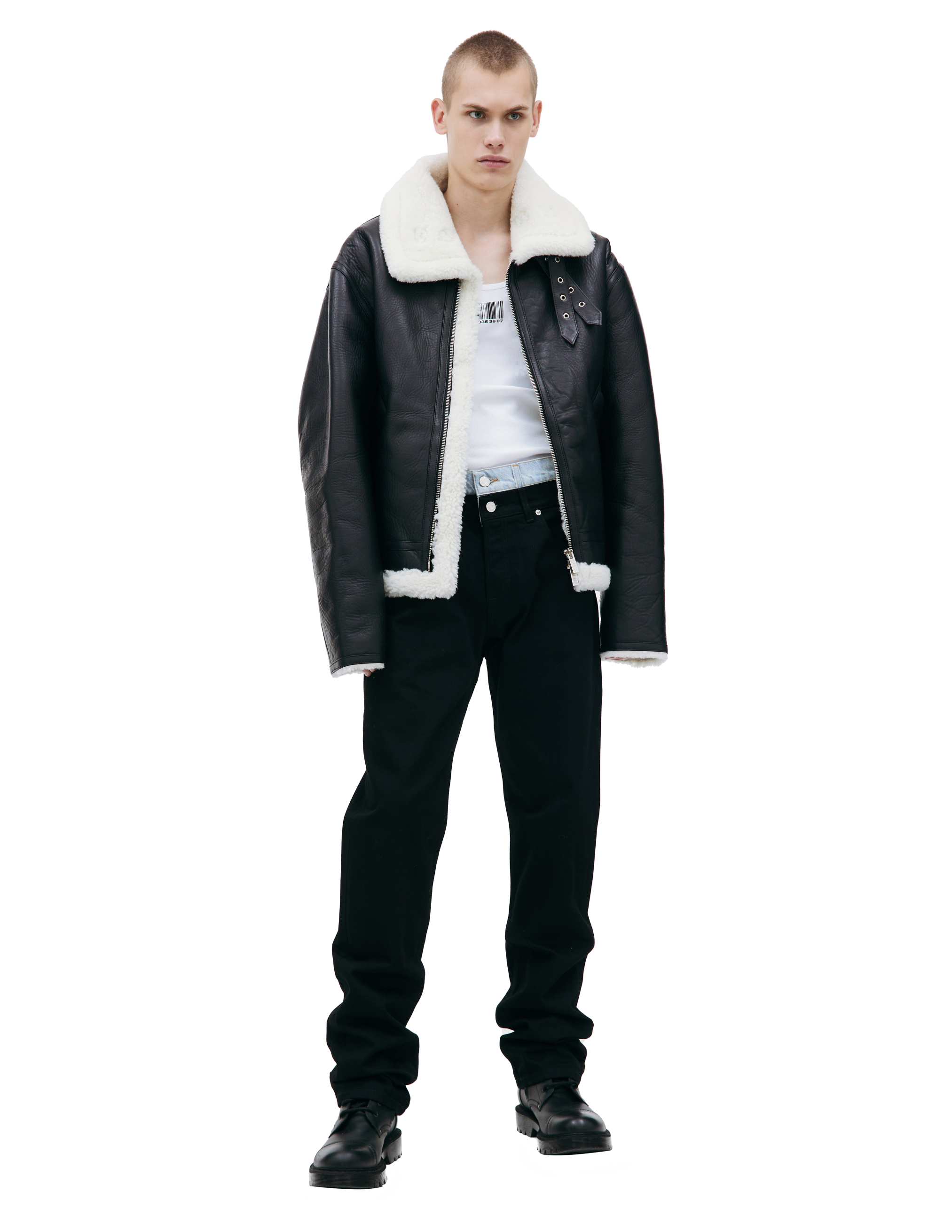 Shop Vtmnts Black Buckle Shearling Jacket