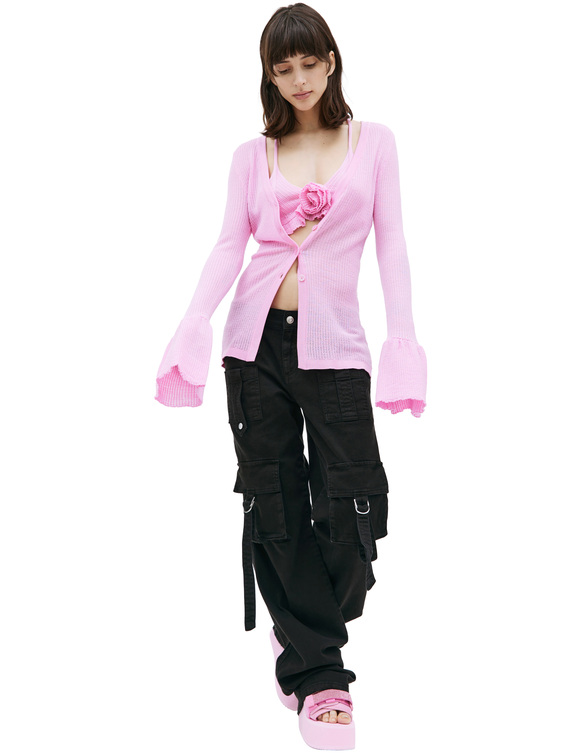 Blumarine Pink Wool Cardigan With Bra
