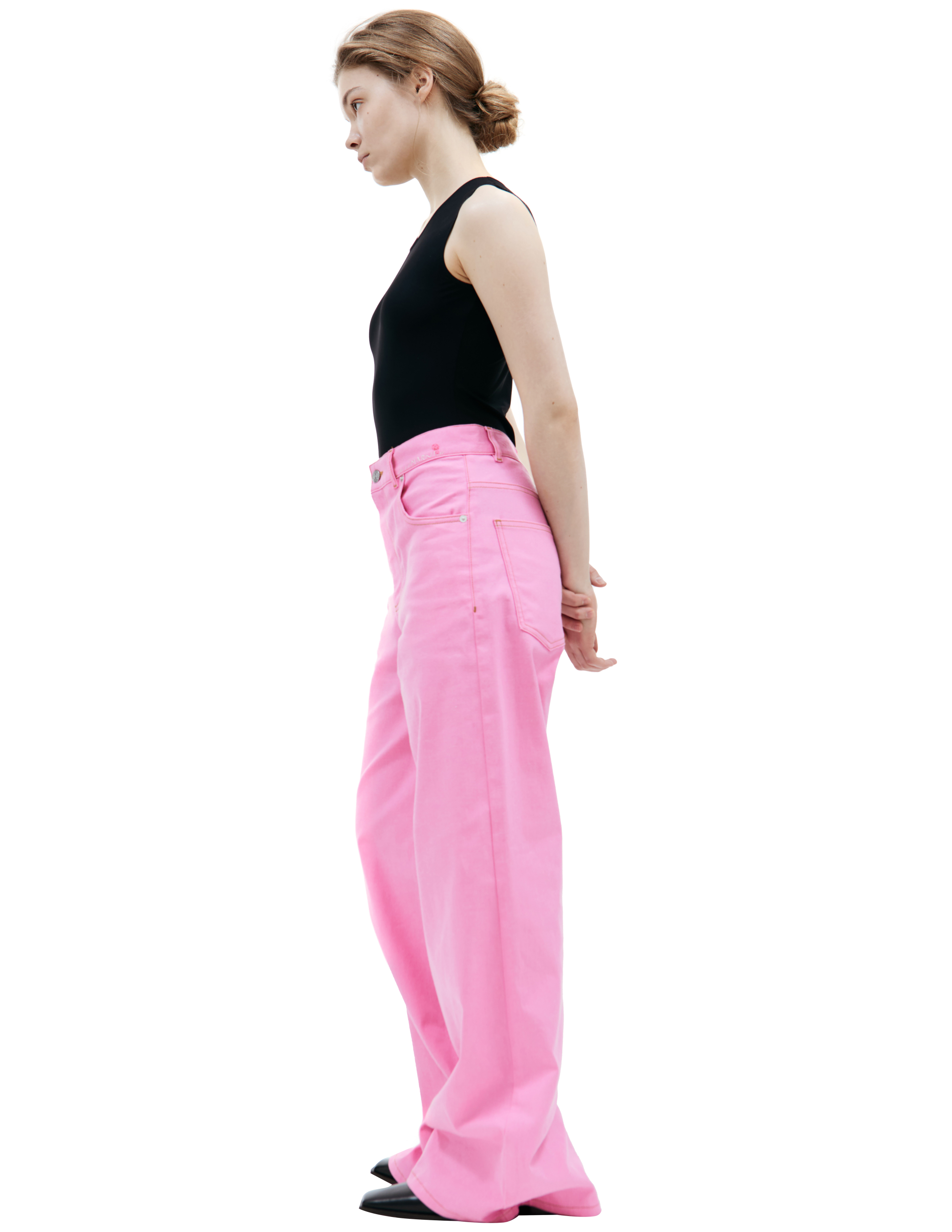 Shop Marni Embroidered Logo Jeans In Pink