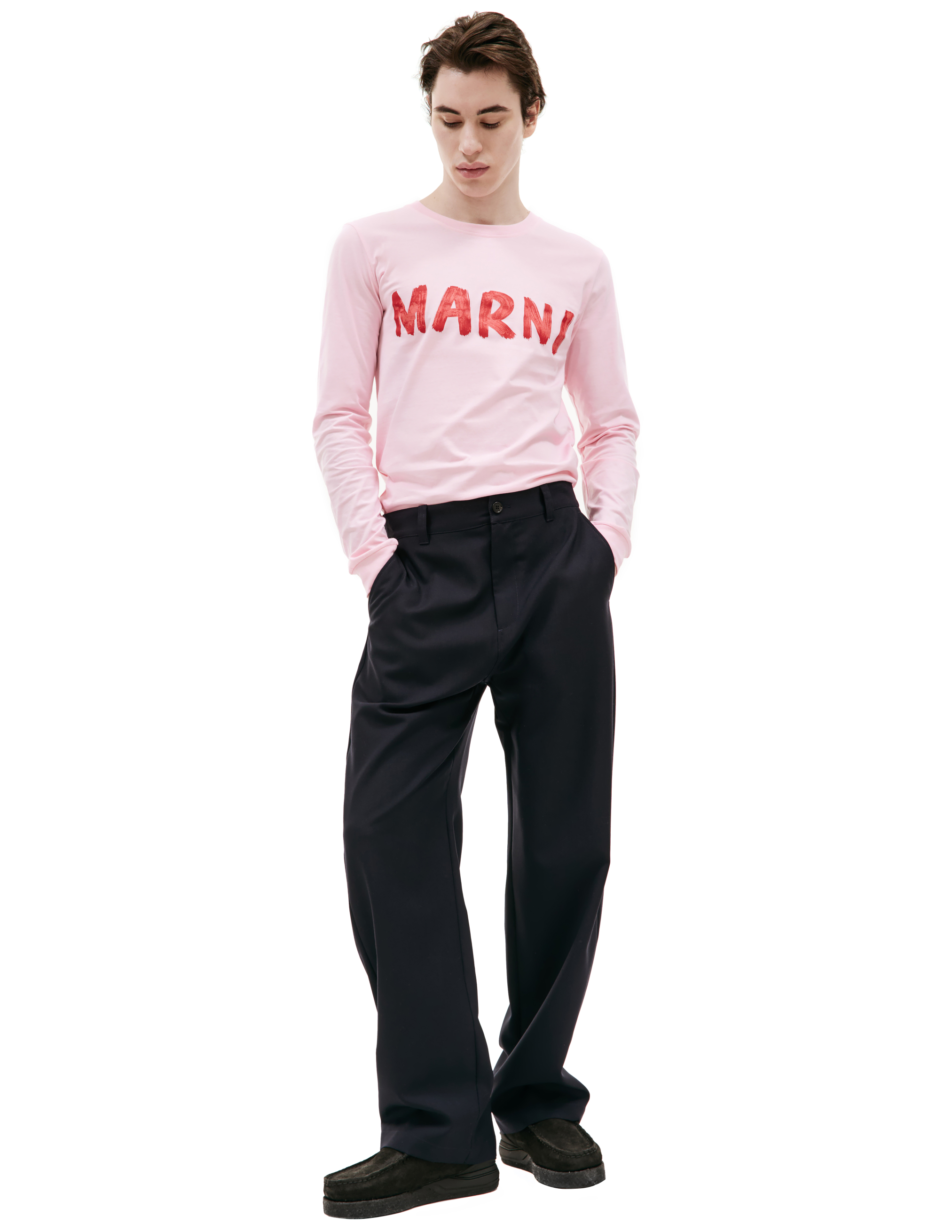 Shop Marni Navy Straight Trousers In Navy Blue