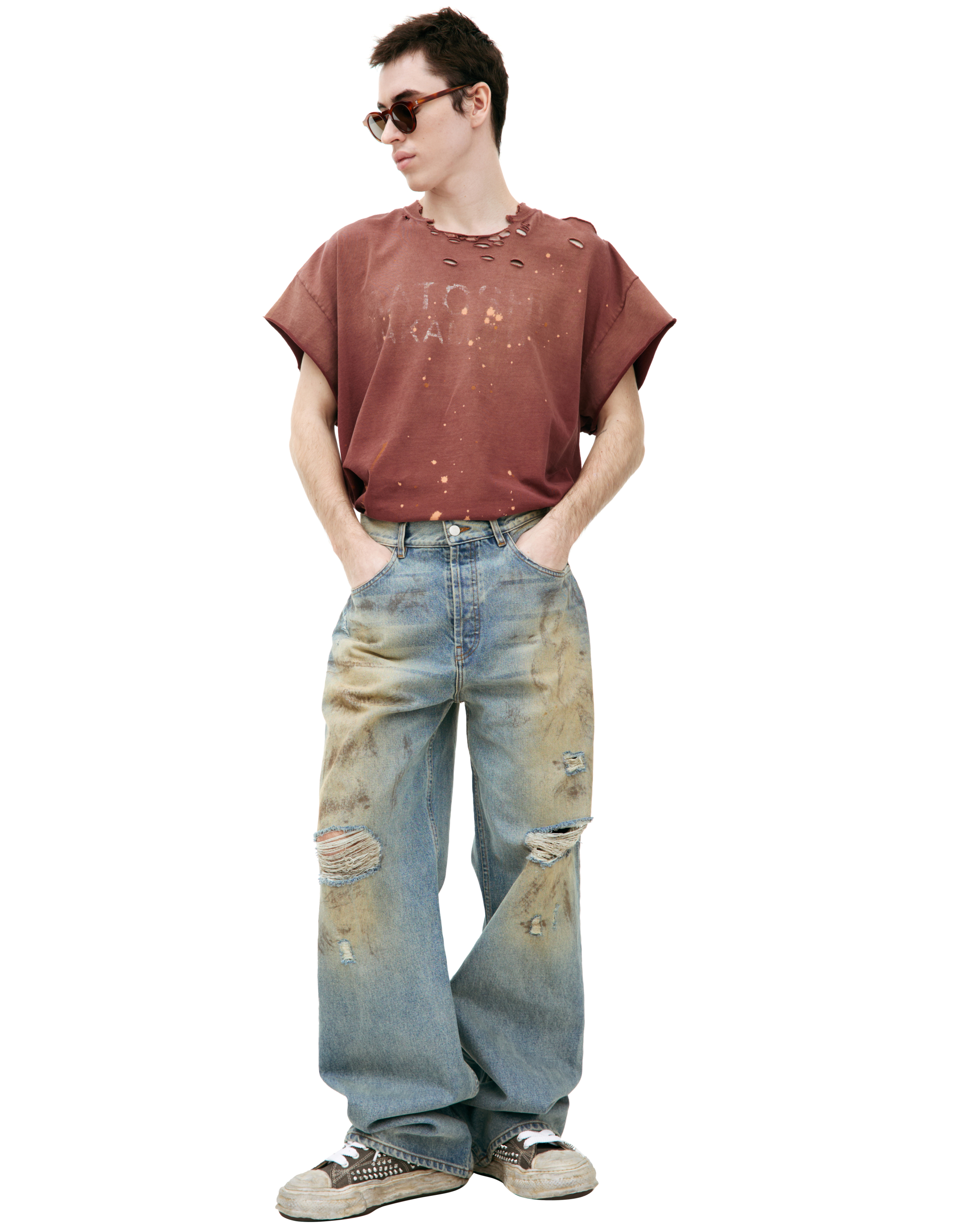 Satoshi Nakamoto Straight Jeans With Mud Effect In Blue