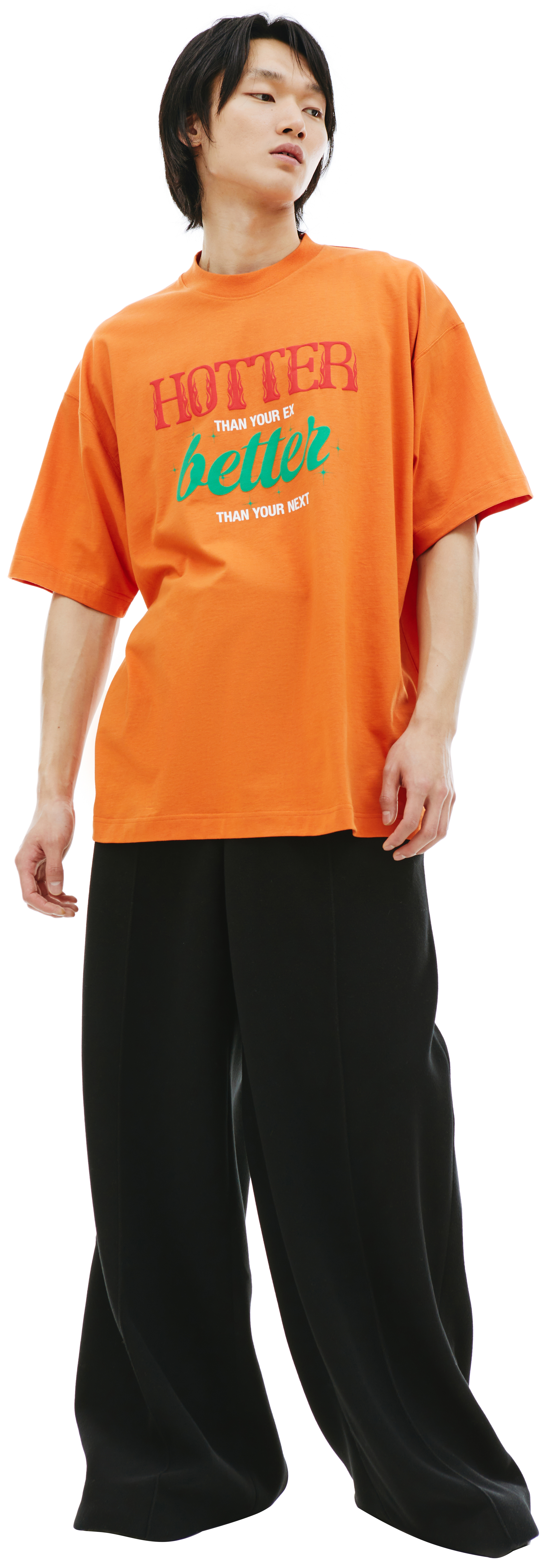 Buy VETEMENTS men orange oversized 'hotter than your ex' t-shirt ...