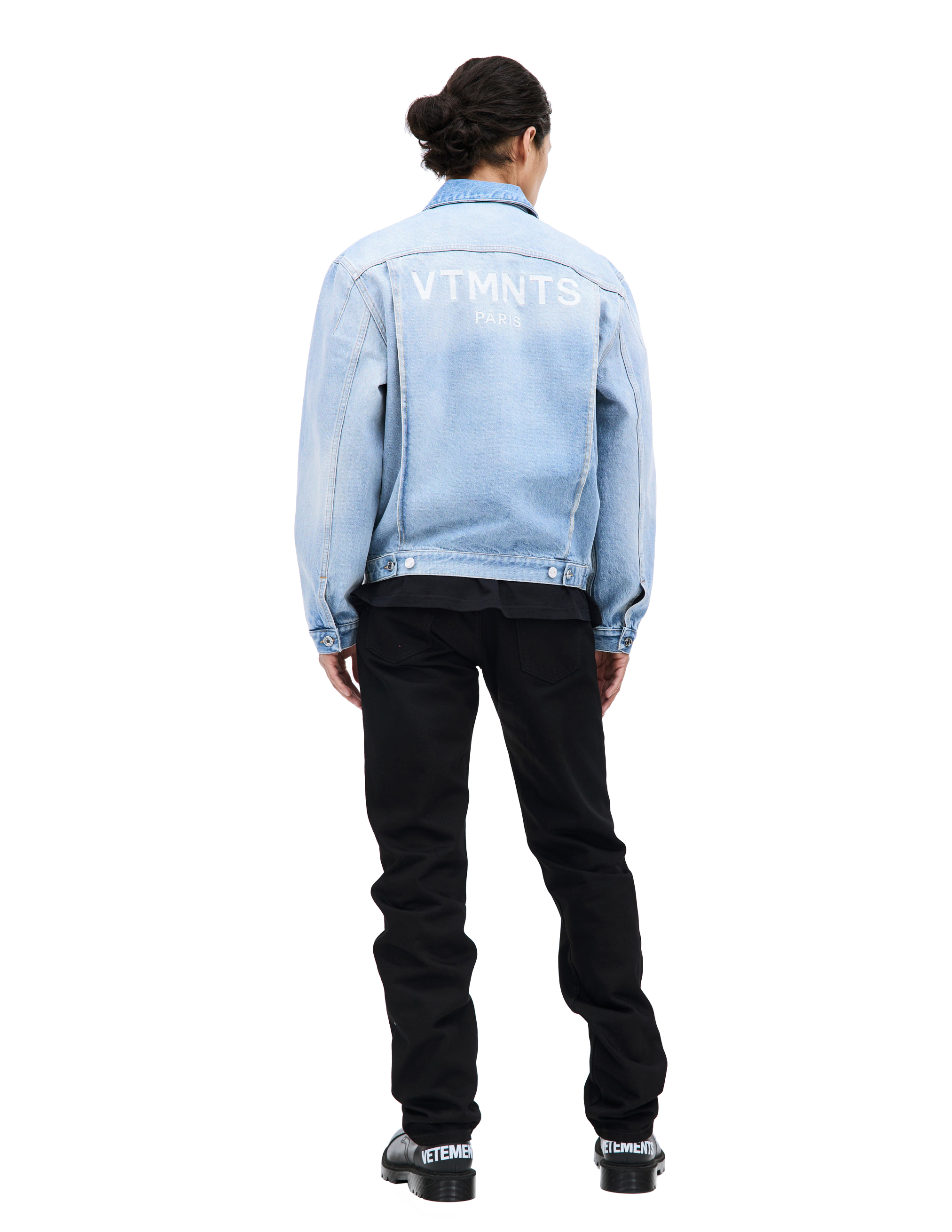 Shop Vtmnts Embroidered Logo Denim Jacket In Blue