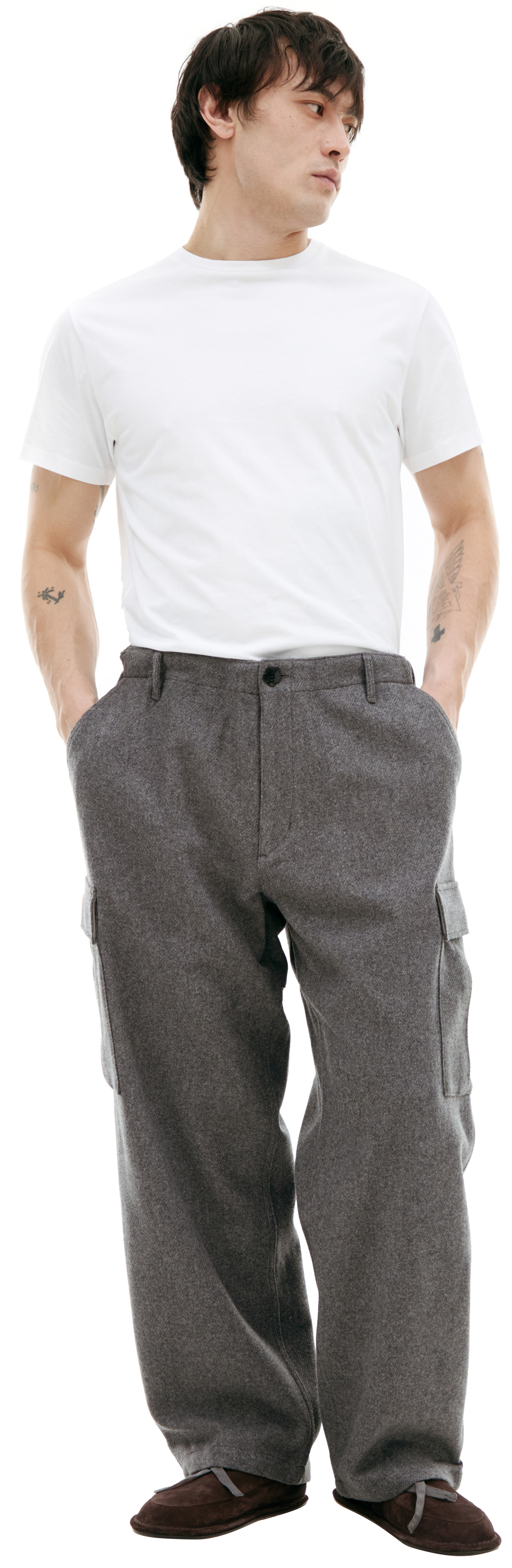 Buy KENZO men grey wool cargo trousers for $255 online on
