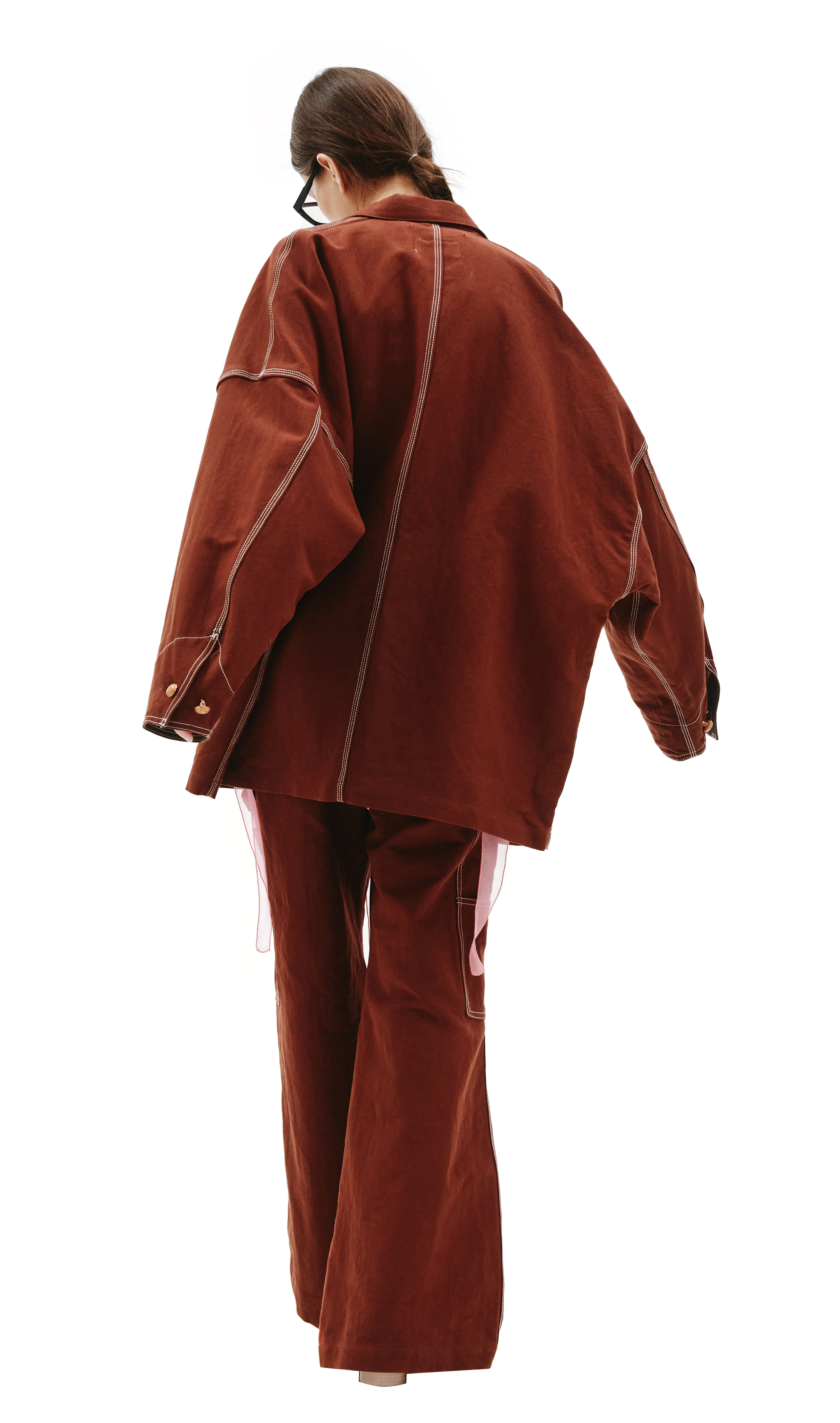 Buy Doublet women brown wood yarn painter jacket for $618 online