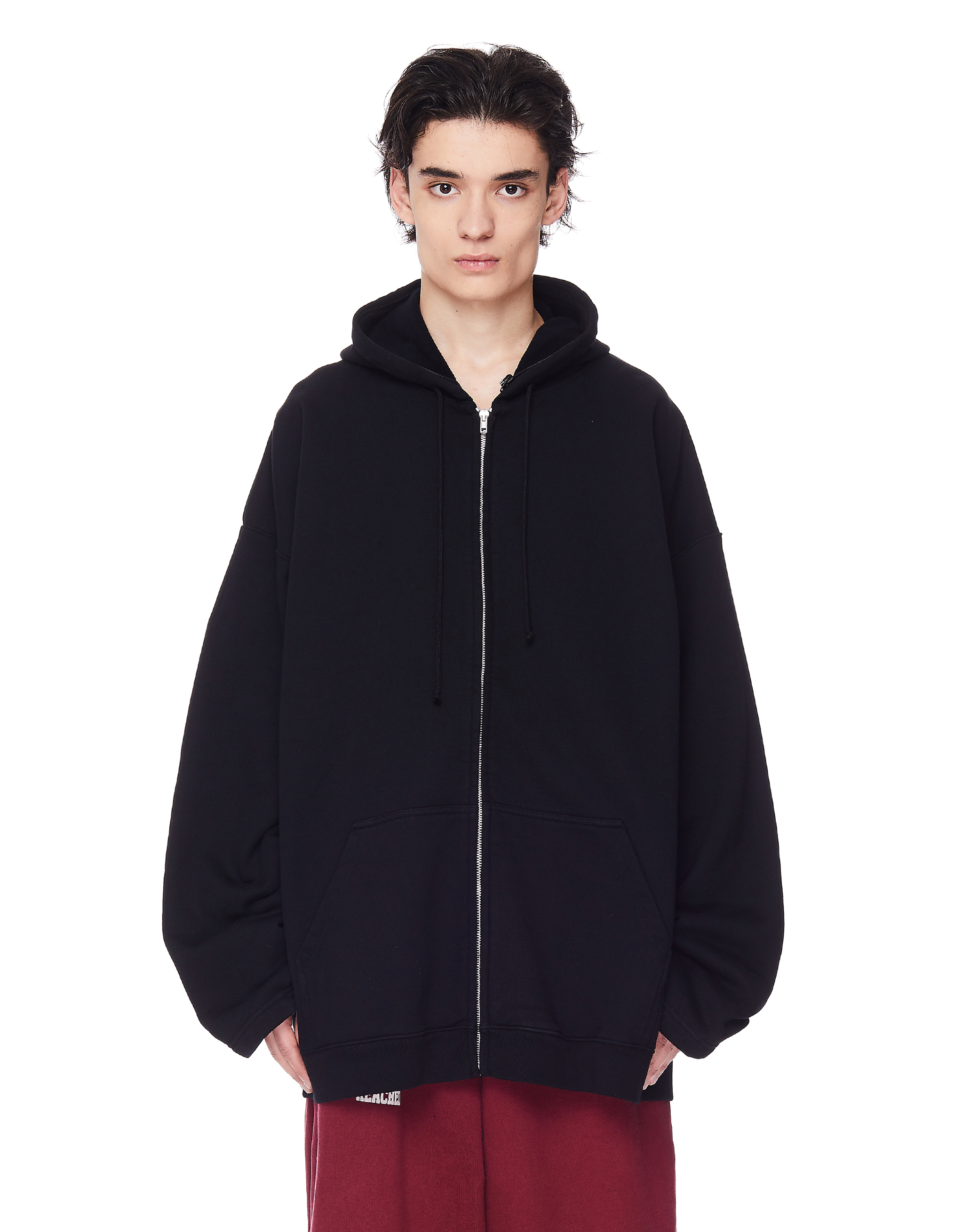 Buy VETEMENTS men black dominium in rectum zip-up hoodie for
