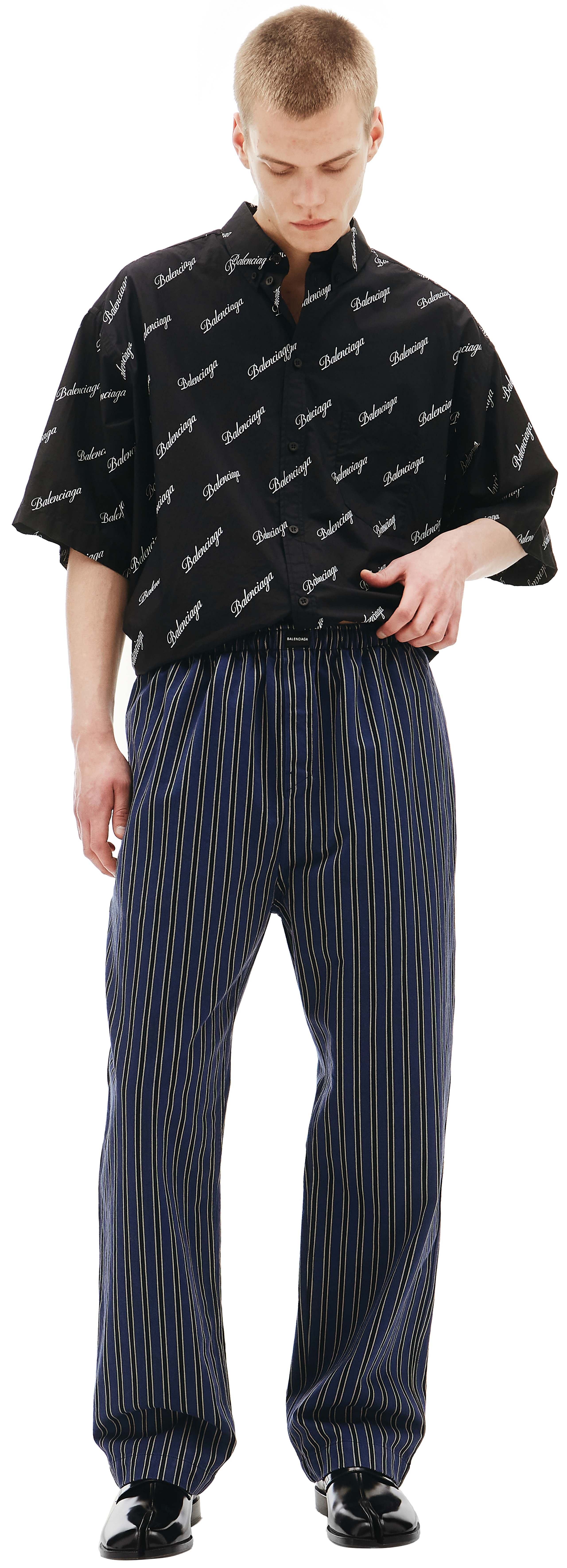 Buy men blue striped trousers €915 online on 583438/TJP16/8468