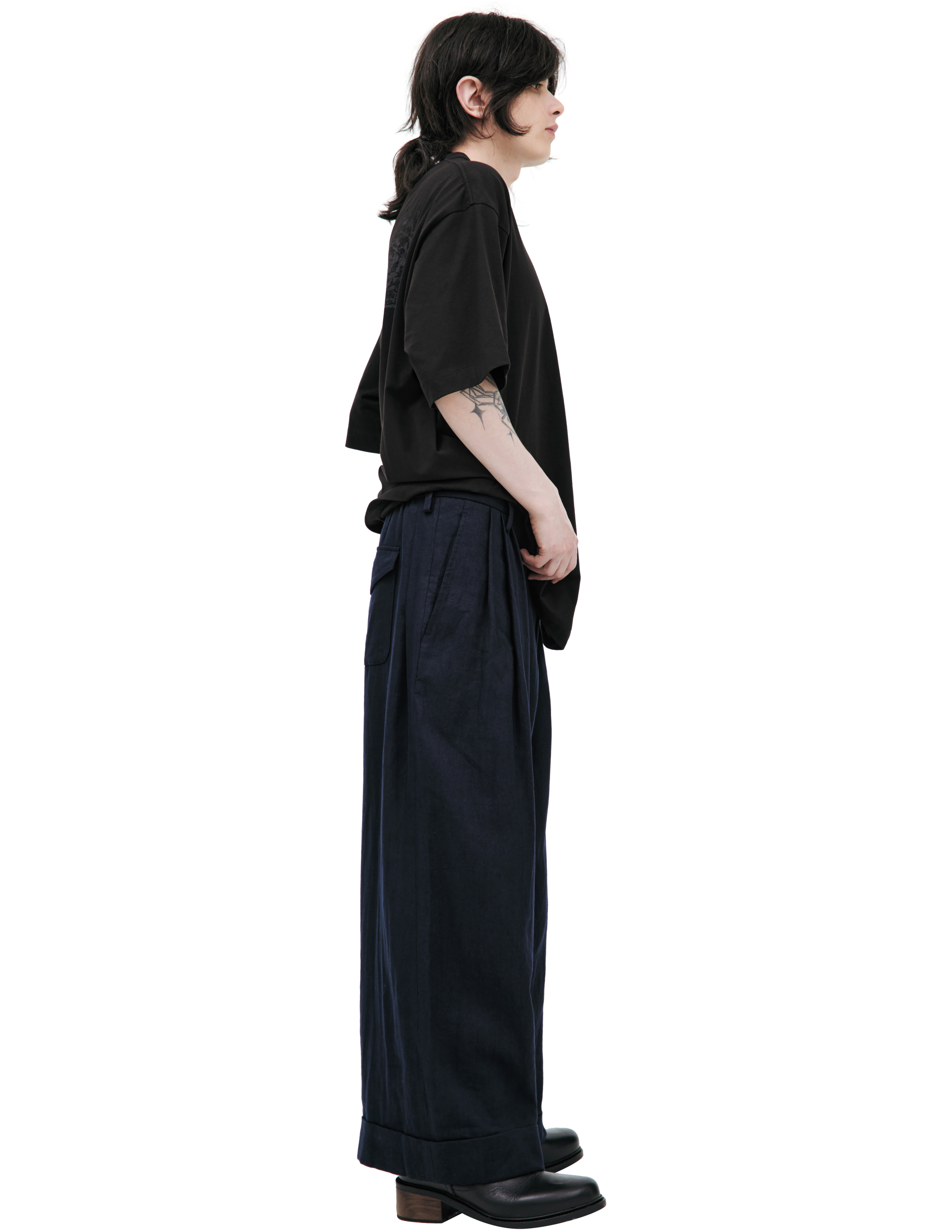 Ziggy Chen Wide-leg Linen Trousers In Blue