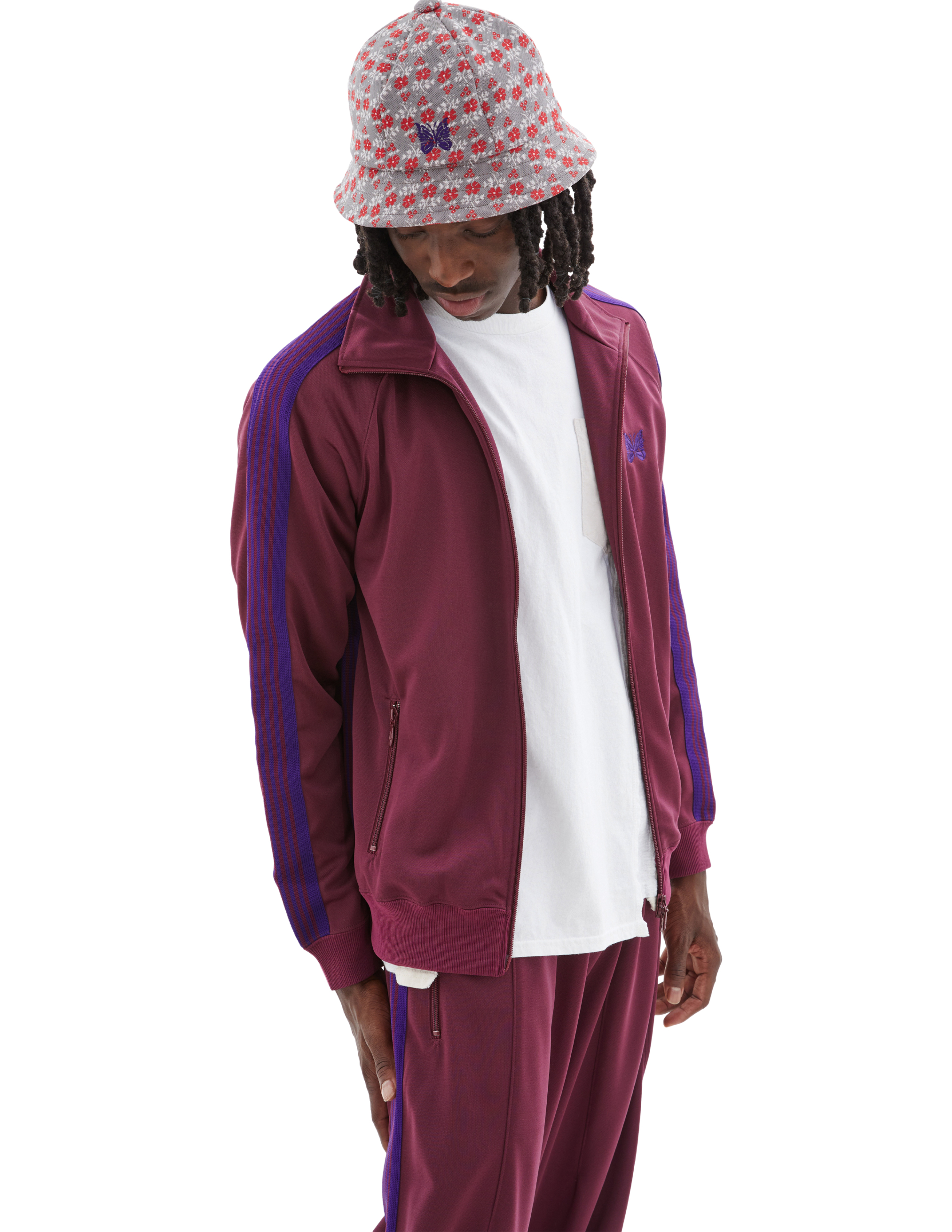 Needles Logo-embroidered Flower-print Bucket Hat In Grey