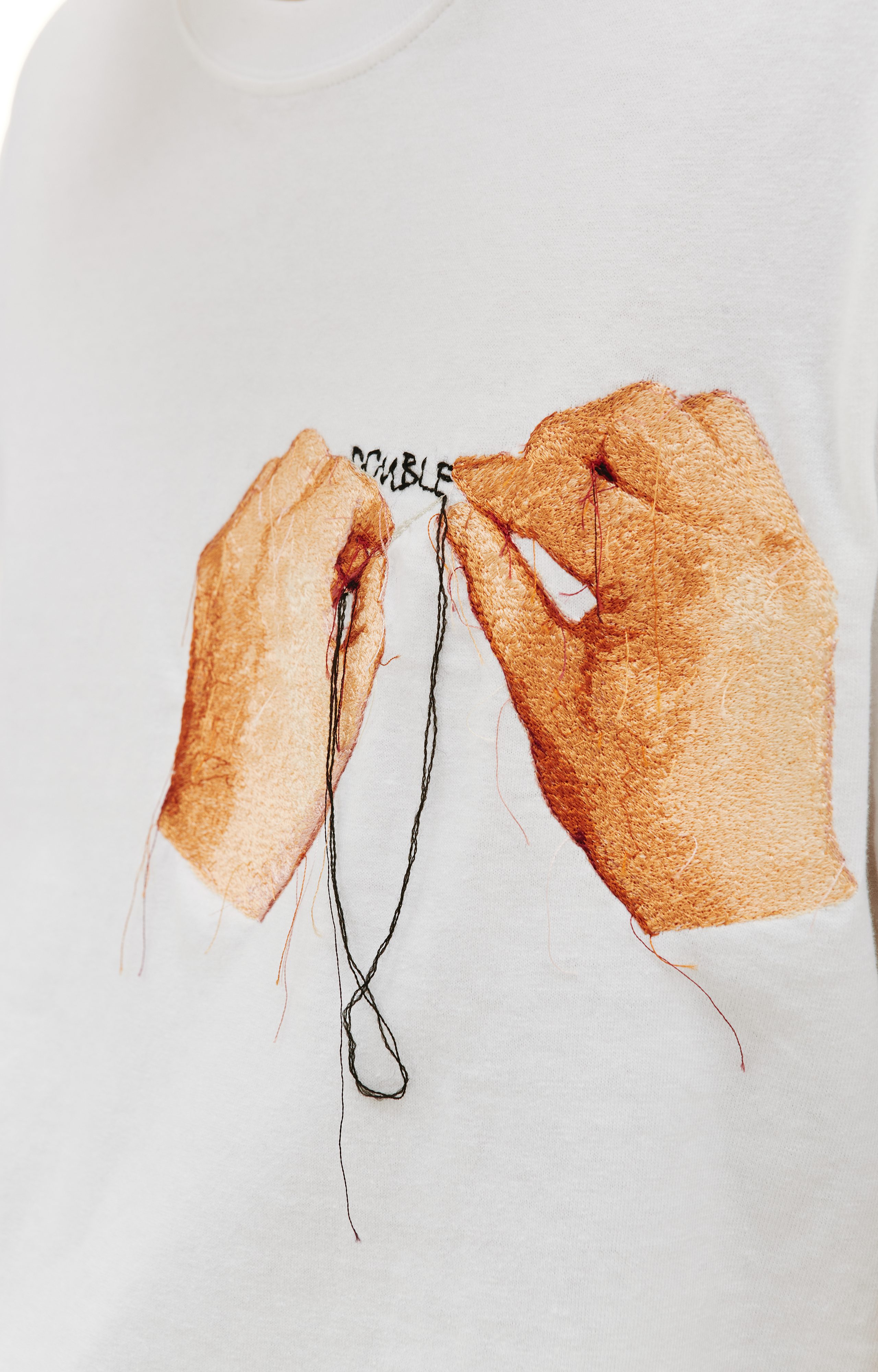 Buy Doublet men white 'hand-embroidery' cotton t-shirt for $308