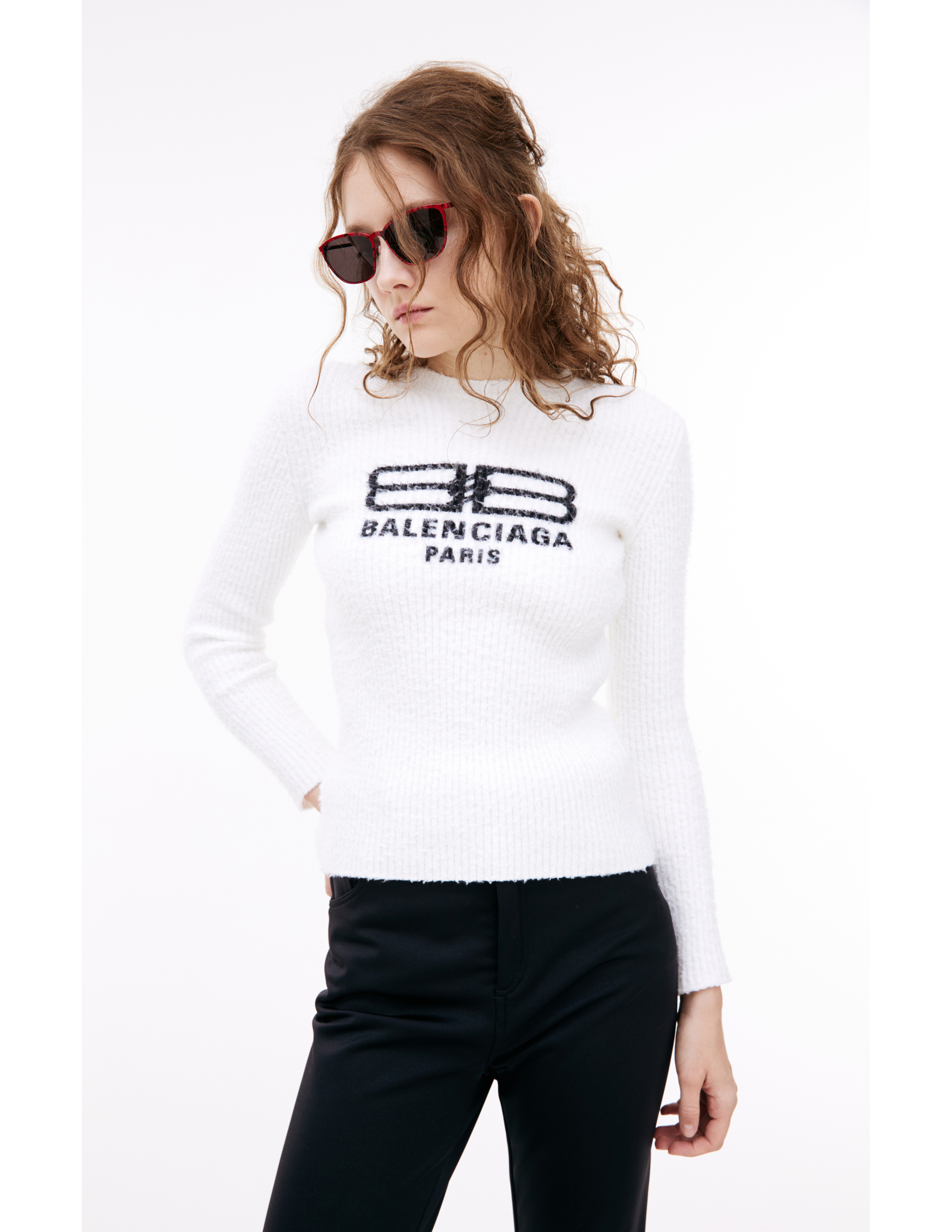 Shop Balenciaga White Logo Sweater