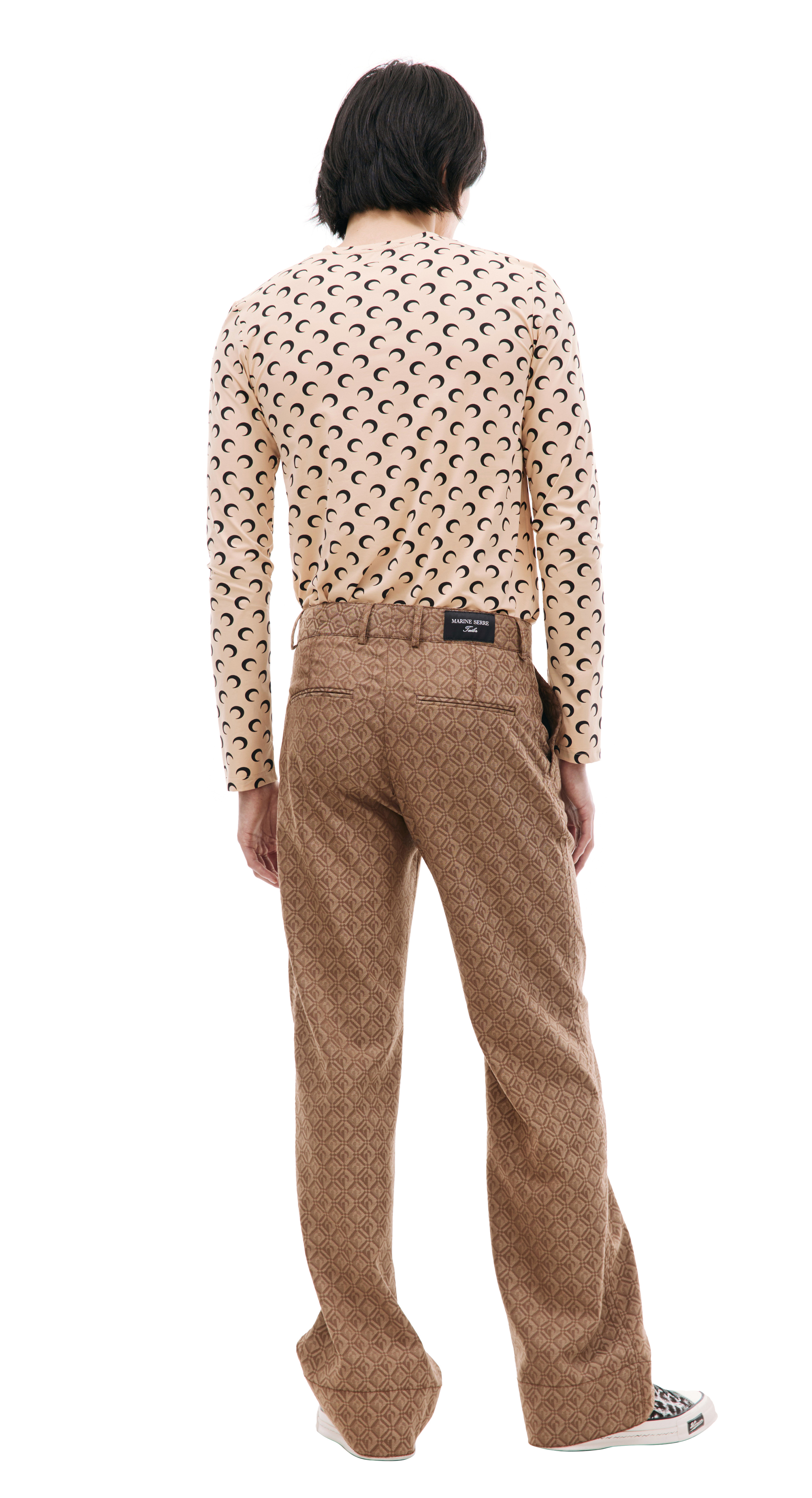 【関税込み】Marine Serre ネイビー Moon レザーパンツ Moon Airbrushed Leather Straight Leg Pants • Marine Serre
