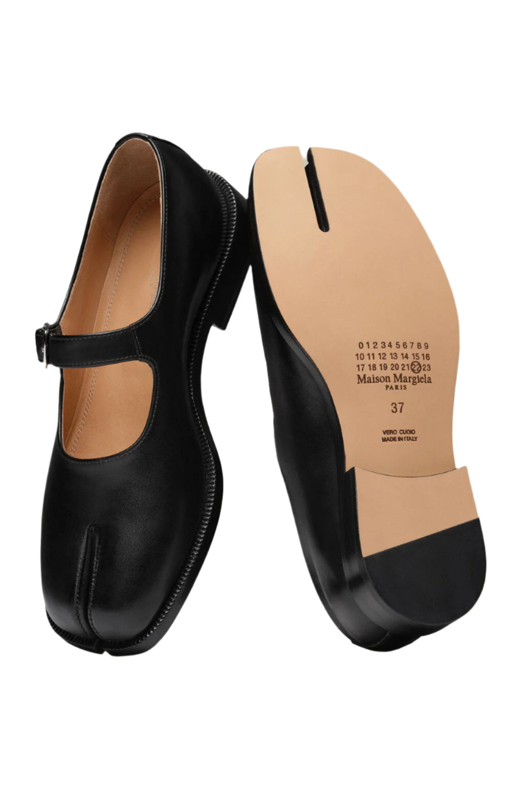 Maison Margiela Tabi Mary Jane Ballet Flat In Brushed Leather In Black