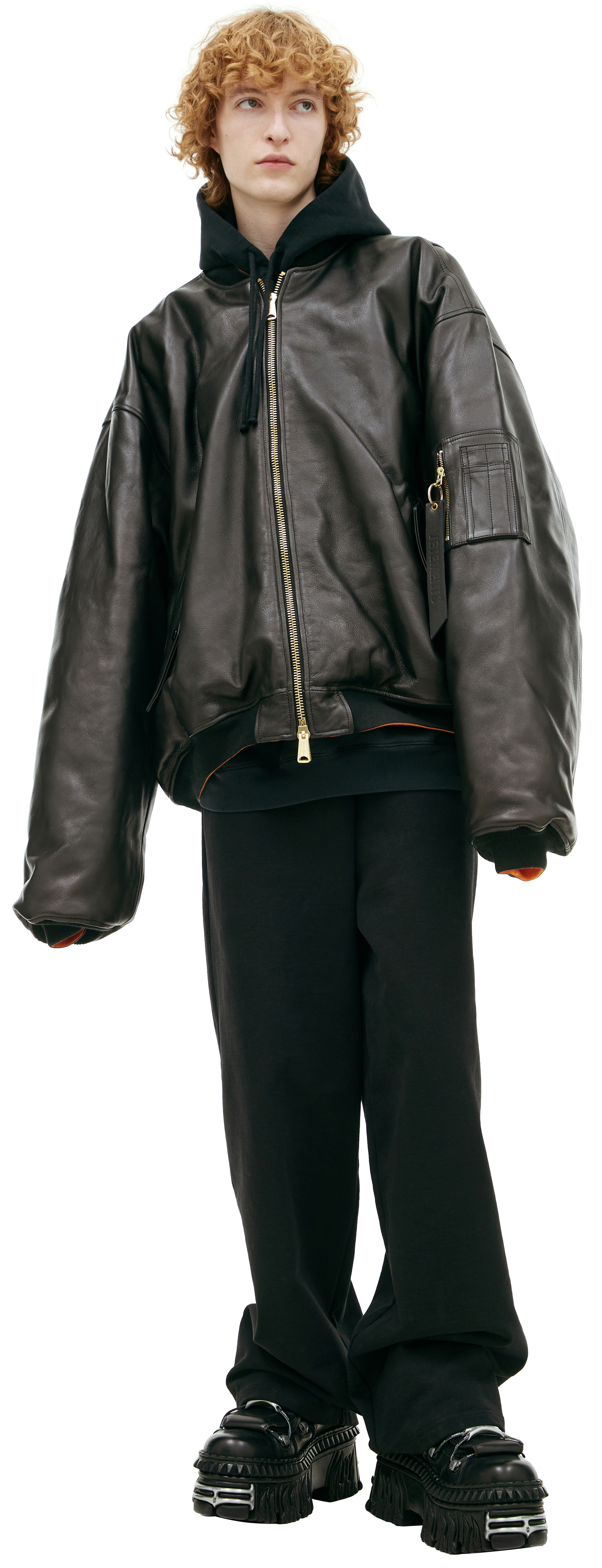 Buy VETEMENTS men black leather bomber for $4,935 online on SV77