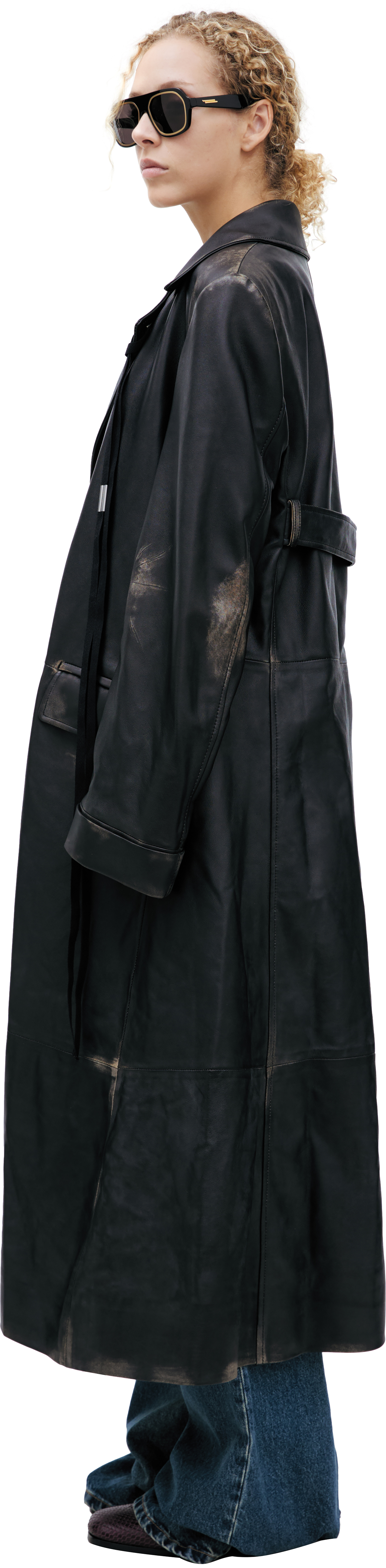 Buy Ann Demeulemeester women black ailo leather coat for $9,120