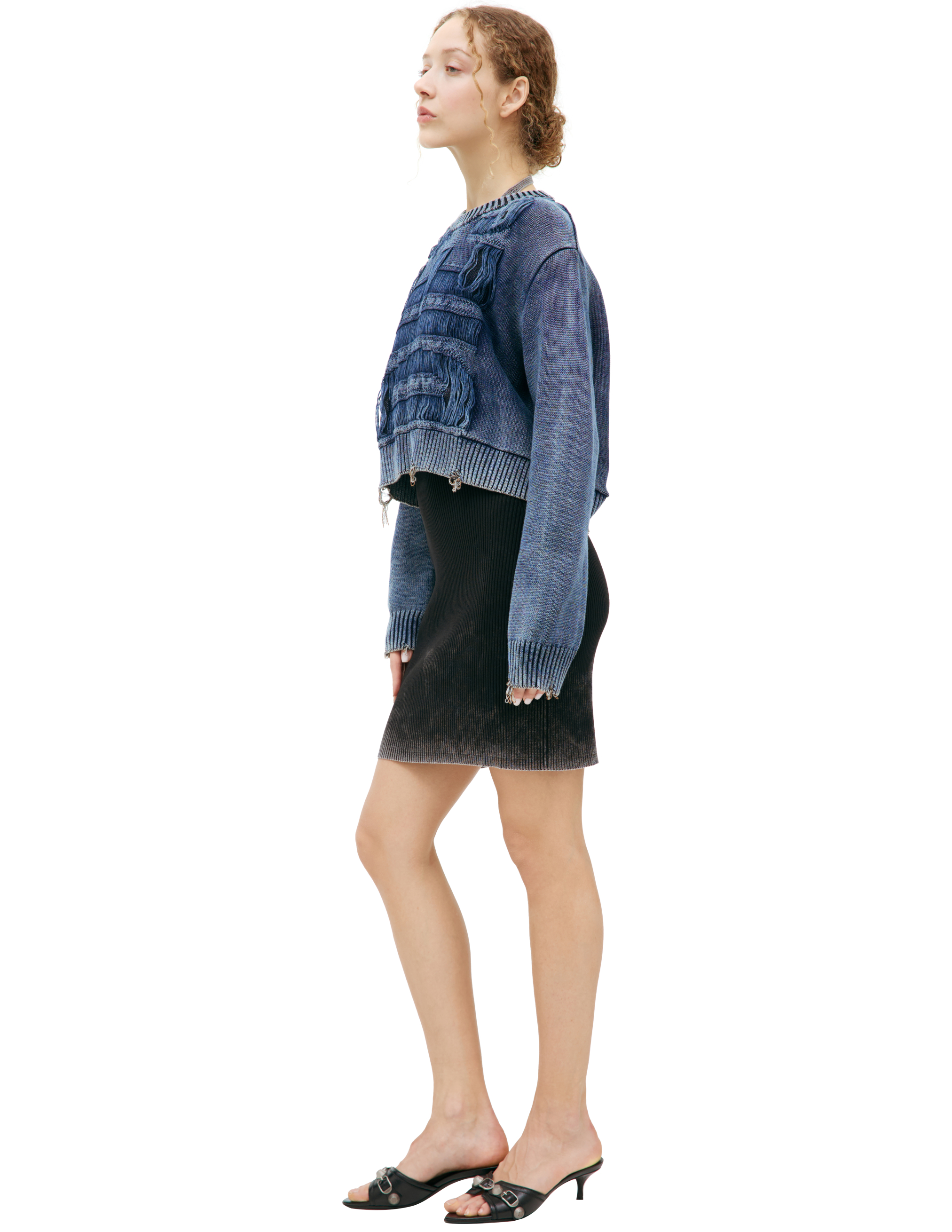 Diesel Destroyed Jumper With Floating Yarn Logo In Blue