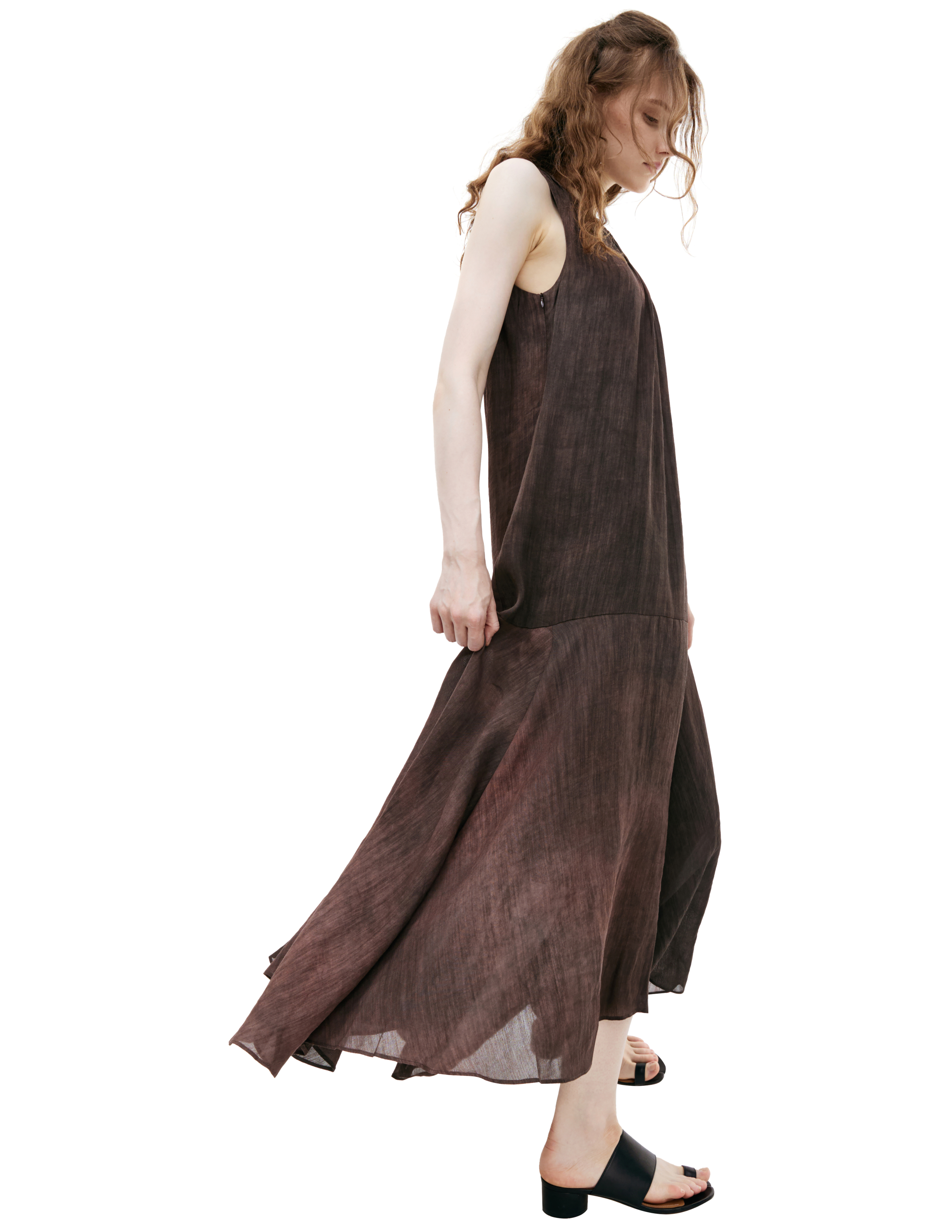 Shop Ziggy Chen Linen Maxi Dress In Brown