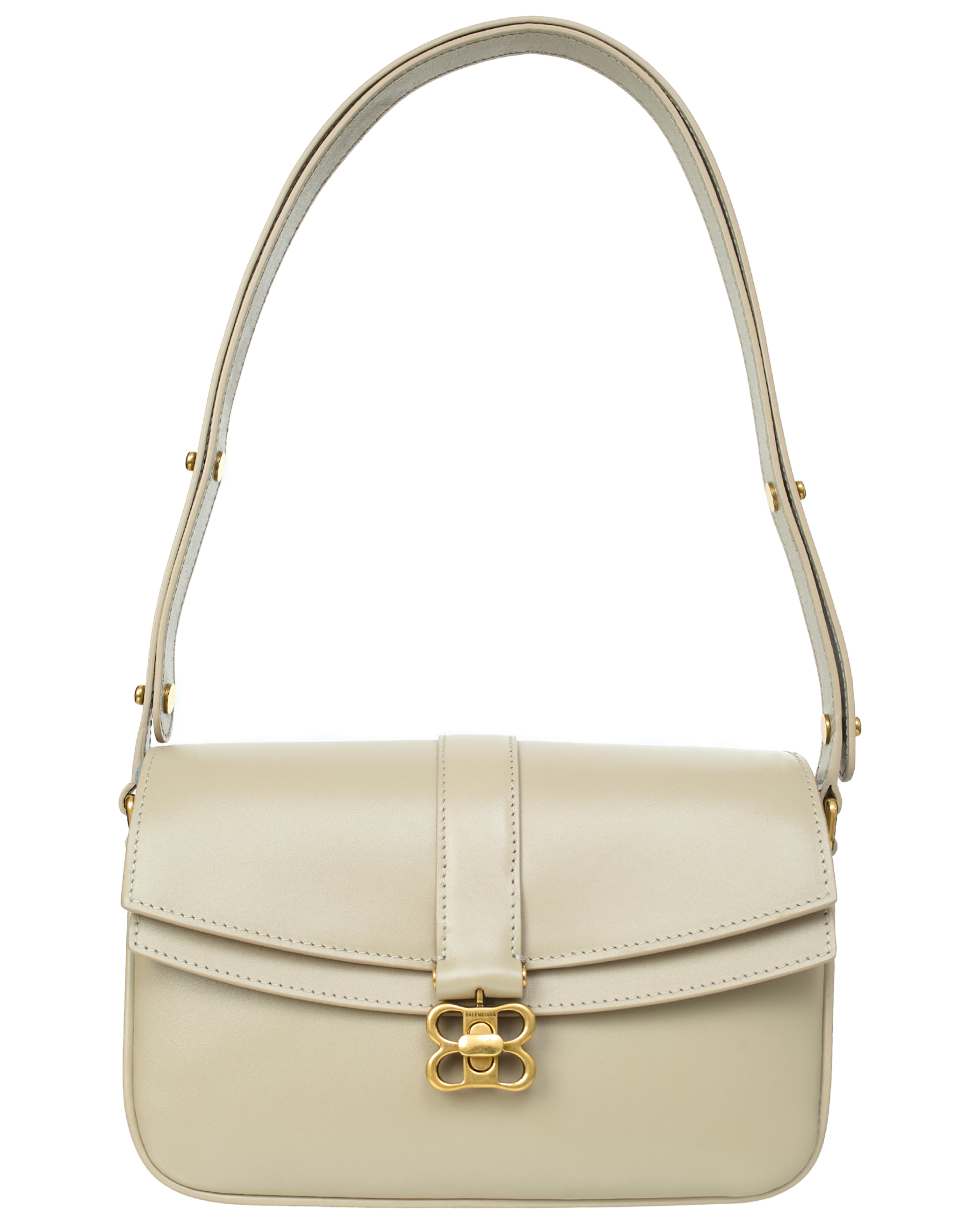 Shop Balenciaga Leather Lady Flap Bag In Beige