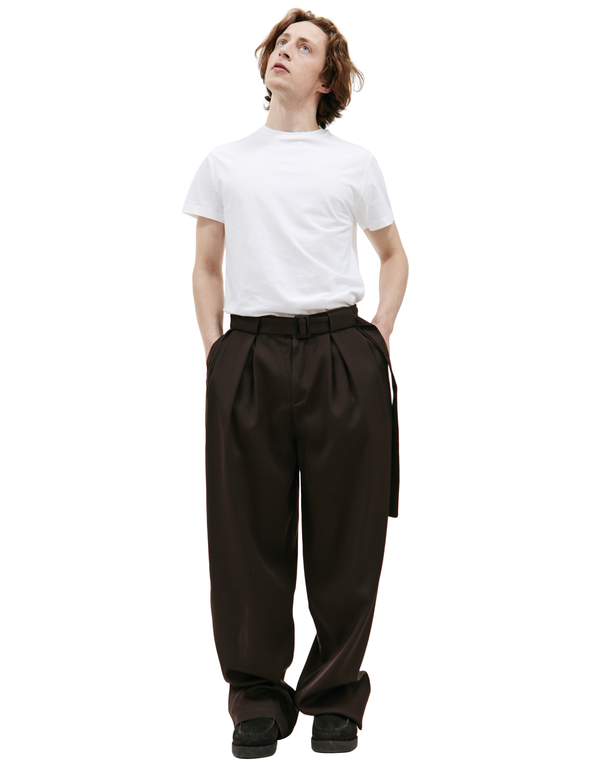 Shop Louis Gabriel Nouchi Wide Trousers With Belt In Brown