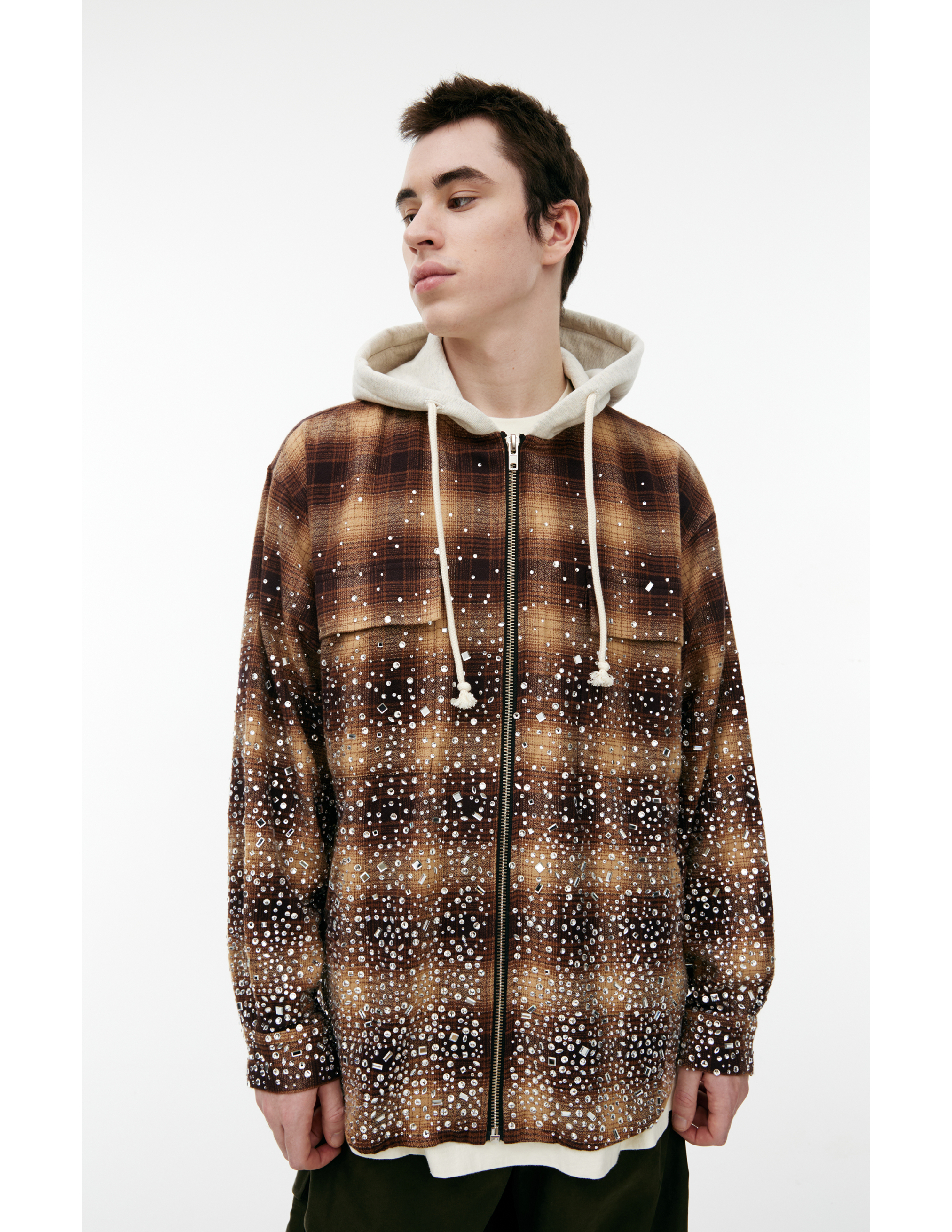 Satoshi Nakamoto Hooded Plaid Shirt In Brown