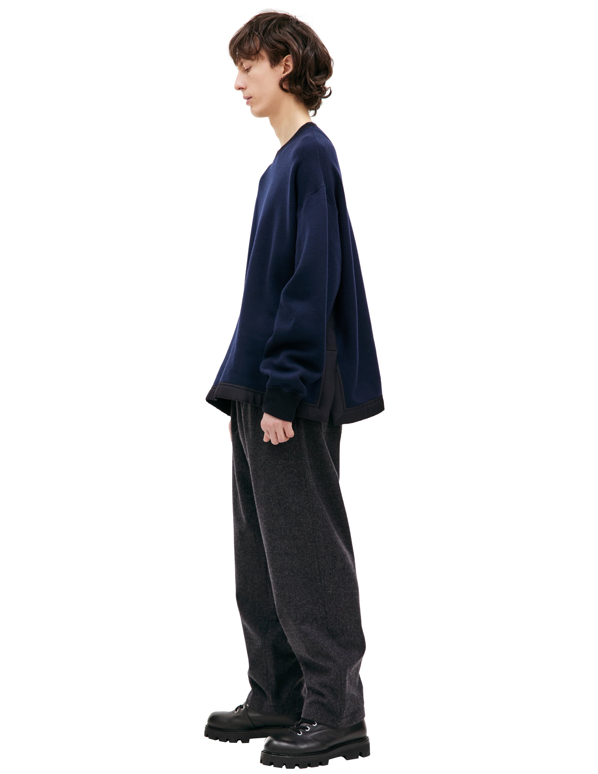 Shop Jil Sander Combo Sweatshirt With Slits In Navy Blue