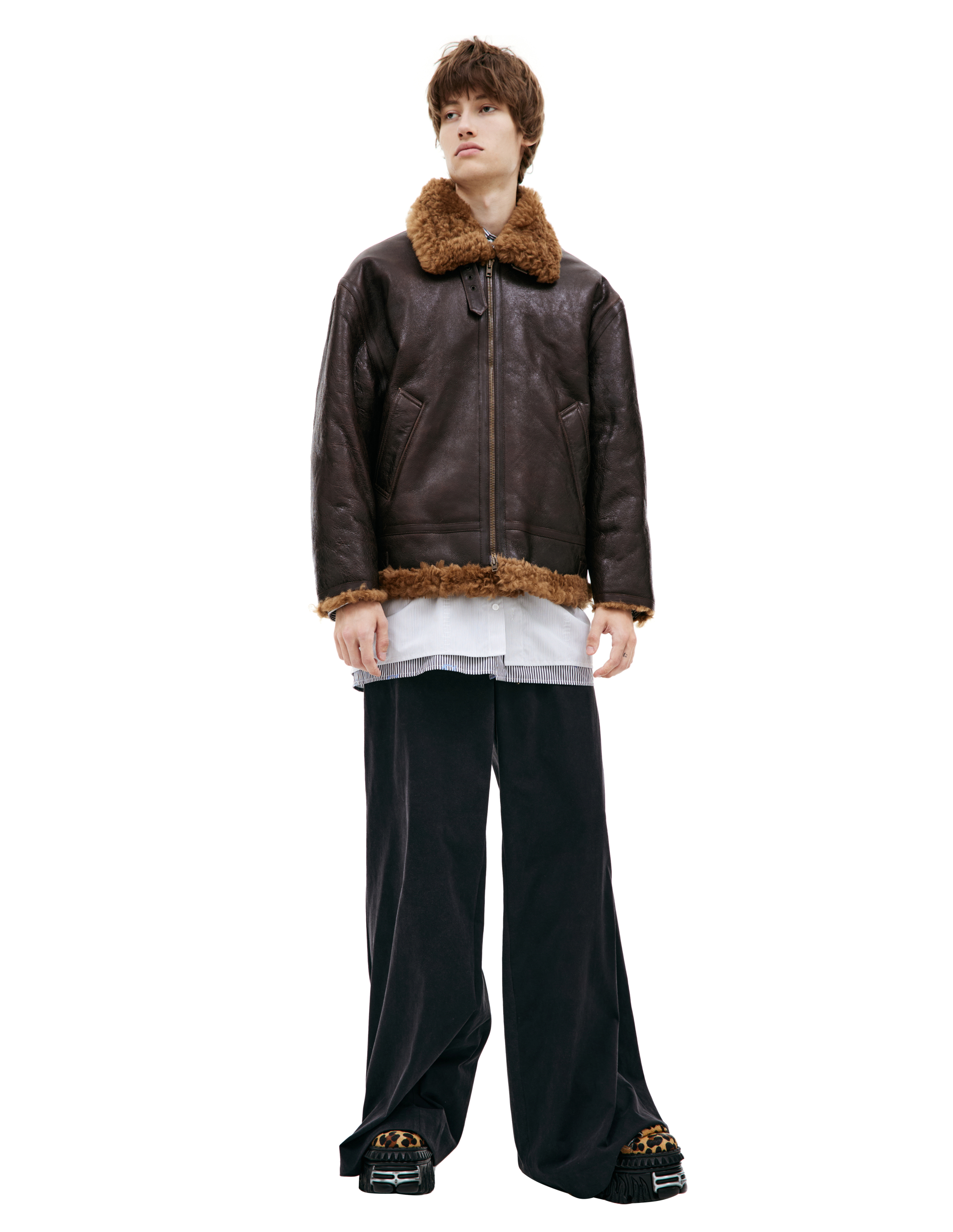 Vetements Oversized Shearling Jacket In Brown