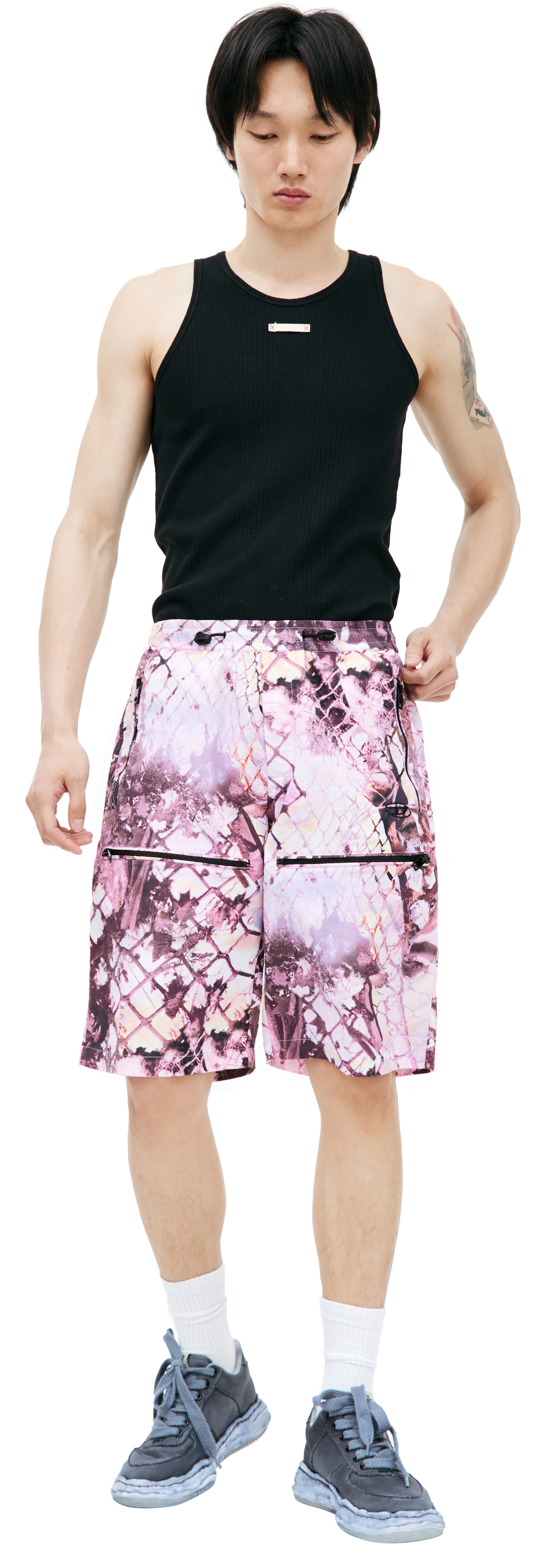 Buy Diesel men pink p-mckell nylon cargo shorts for $140