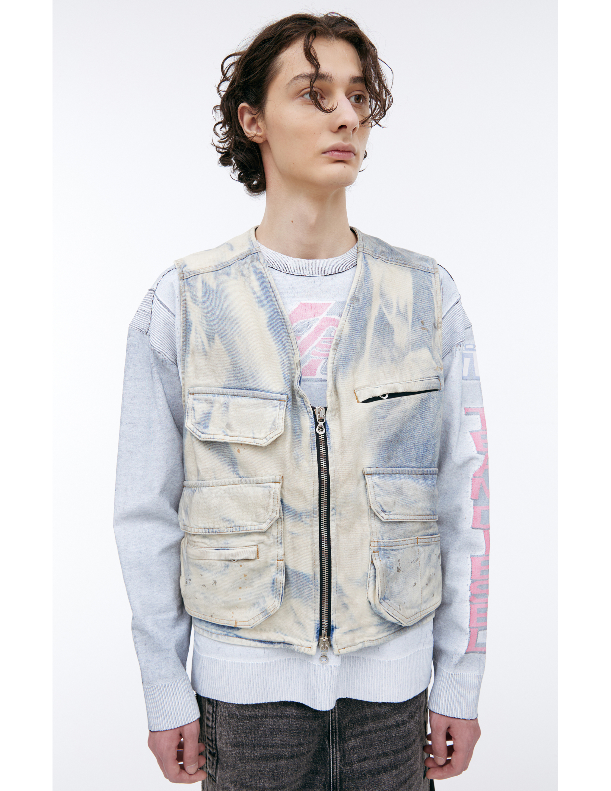 Diesel Denim Vest With Patch Pockets In Blue