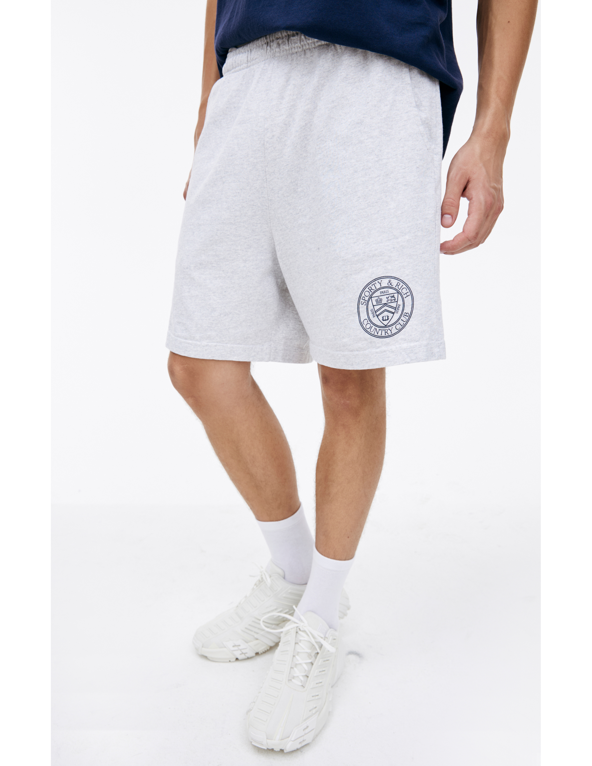 Shop Sporty And Rich Gray Logo Shorts In Grey