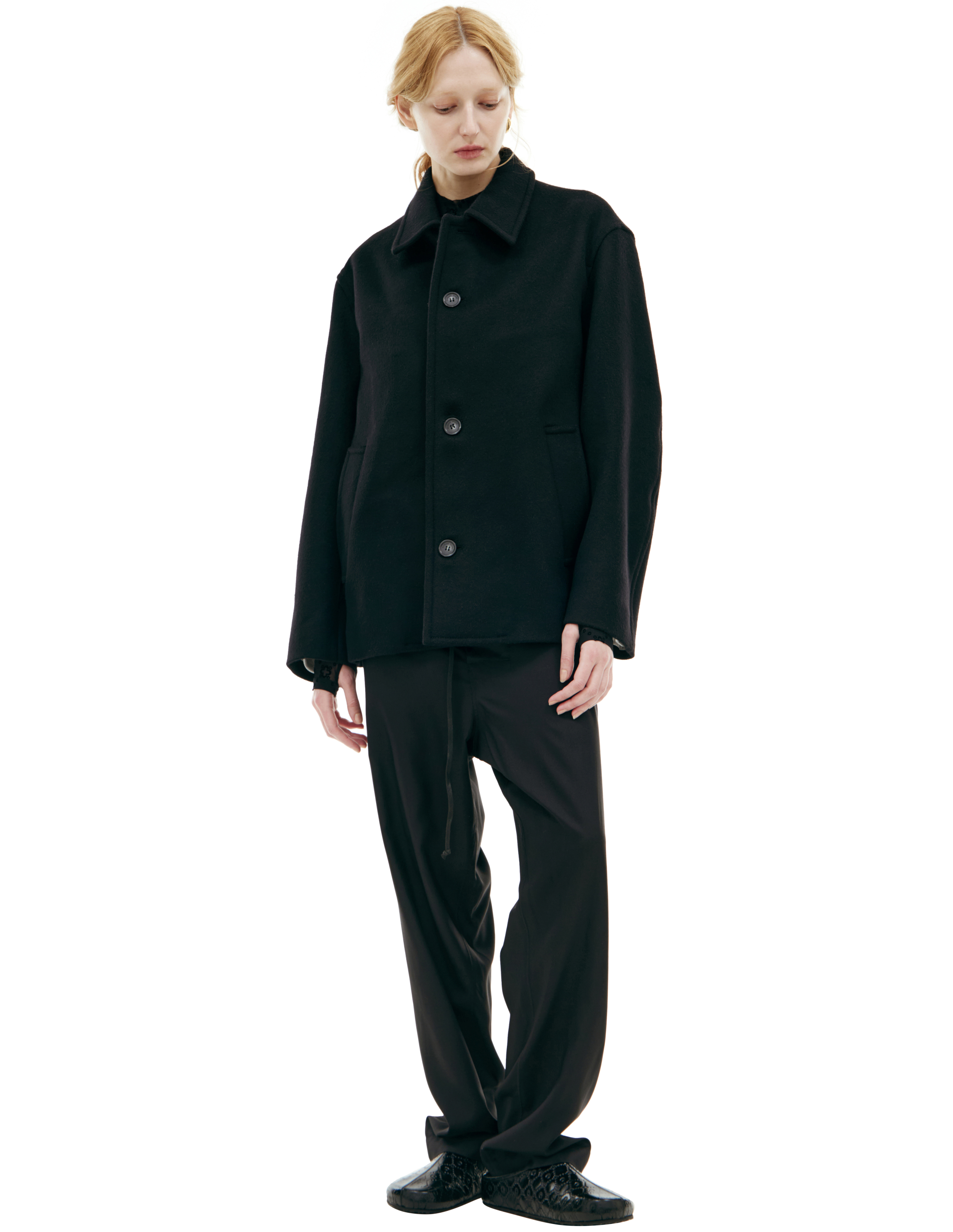 Marine Serre Wool Buttoned Coat In Black