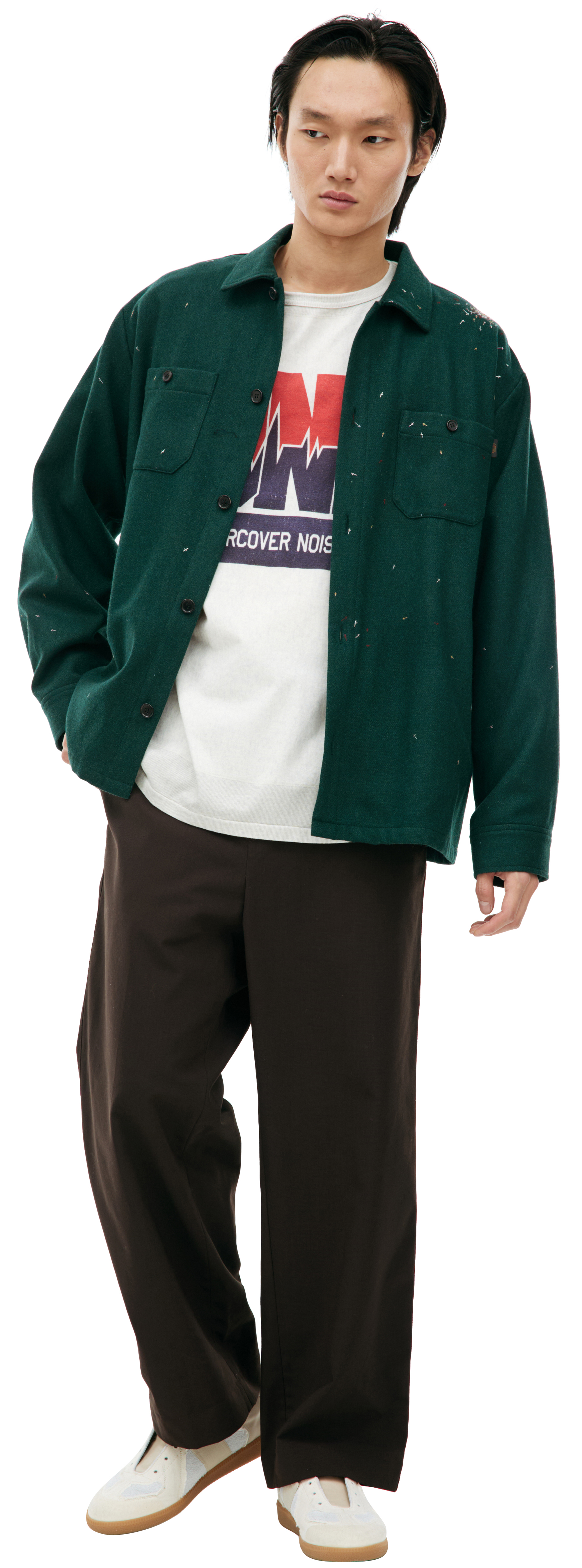 Buy Undercover men green shirt with embroidered crosses for