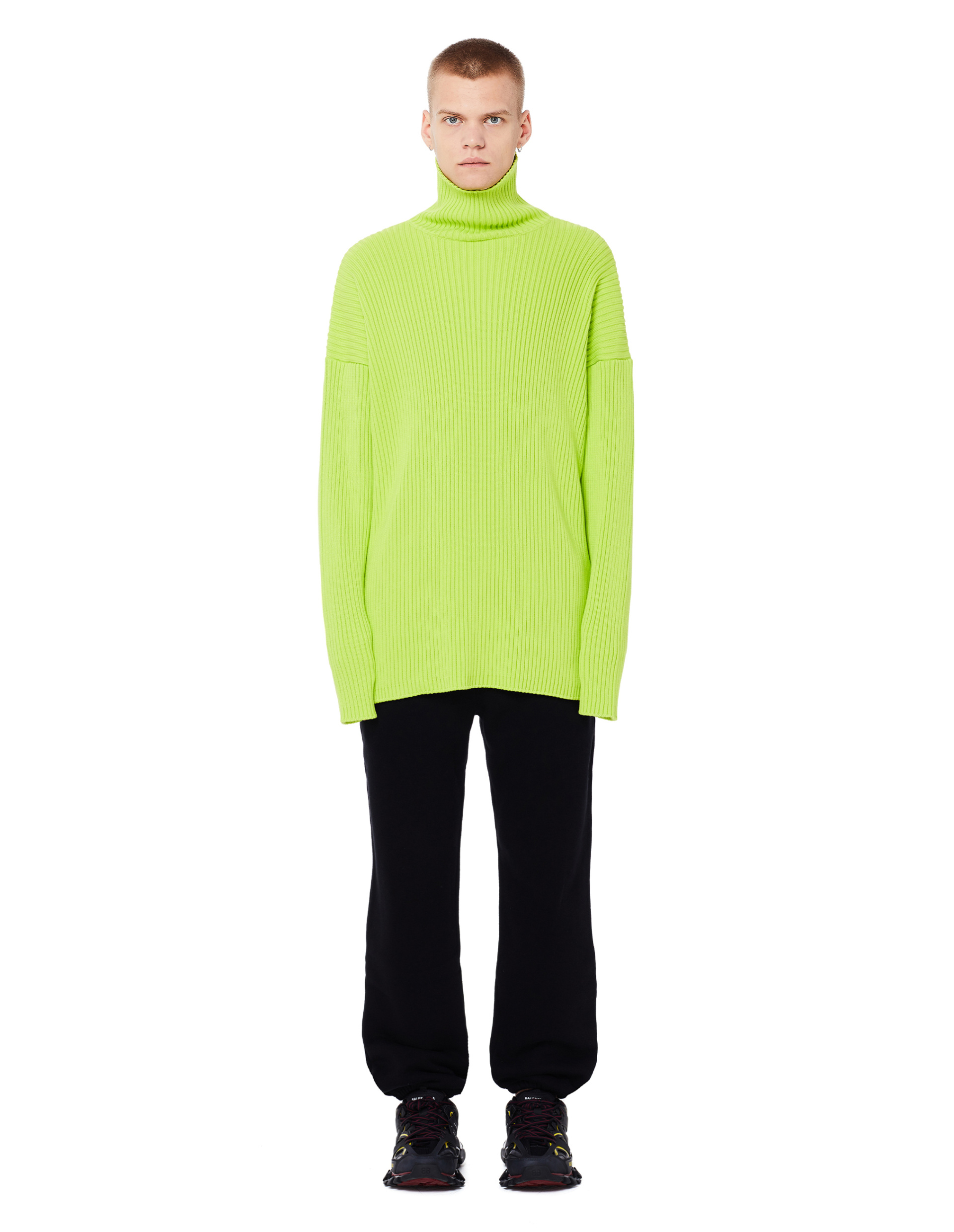 Balenciaga Neon Green Rib Knit Cotton Sweater