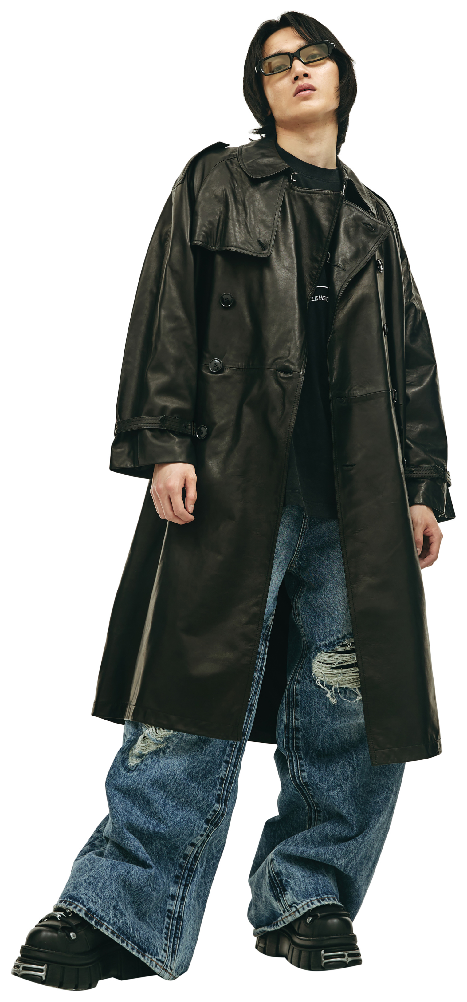 VETEMENTS Black leather trench coat