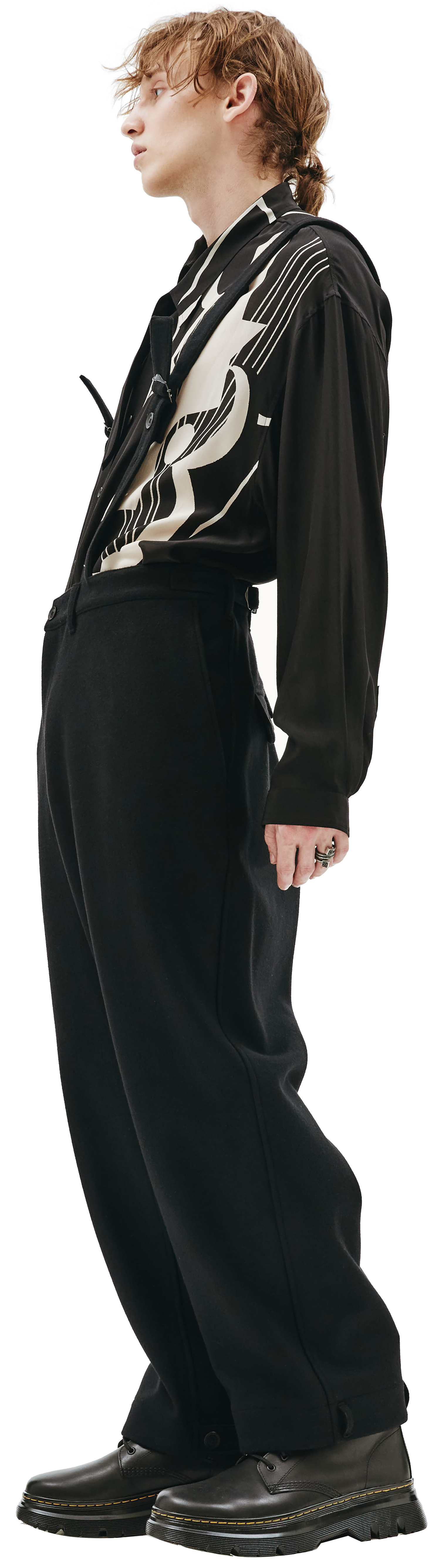 Yohji Yamamoto compressed melton suspender pants