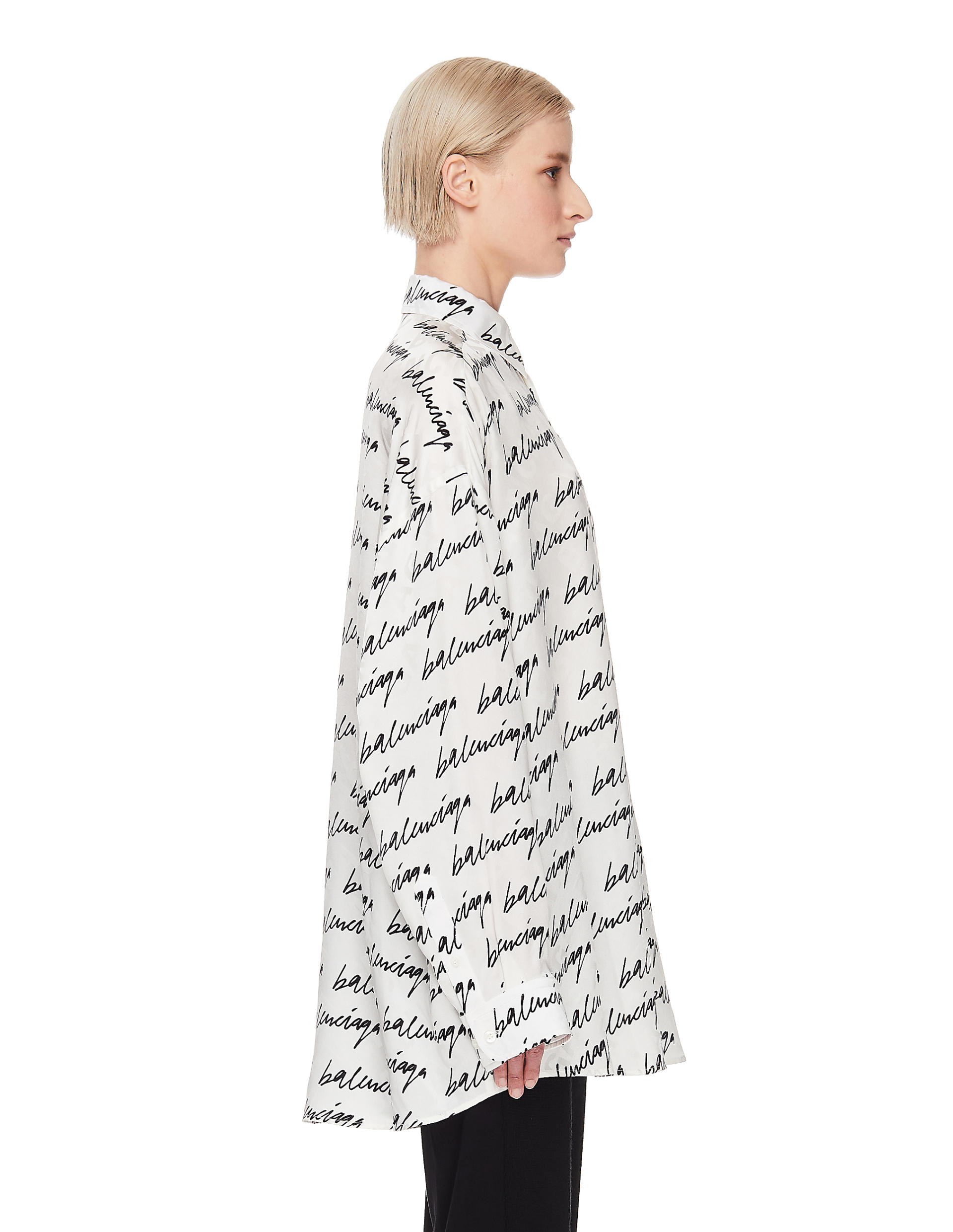Balenciaga White Silk Scribble Printed Shirt
