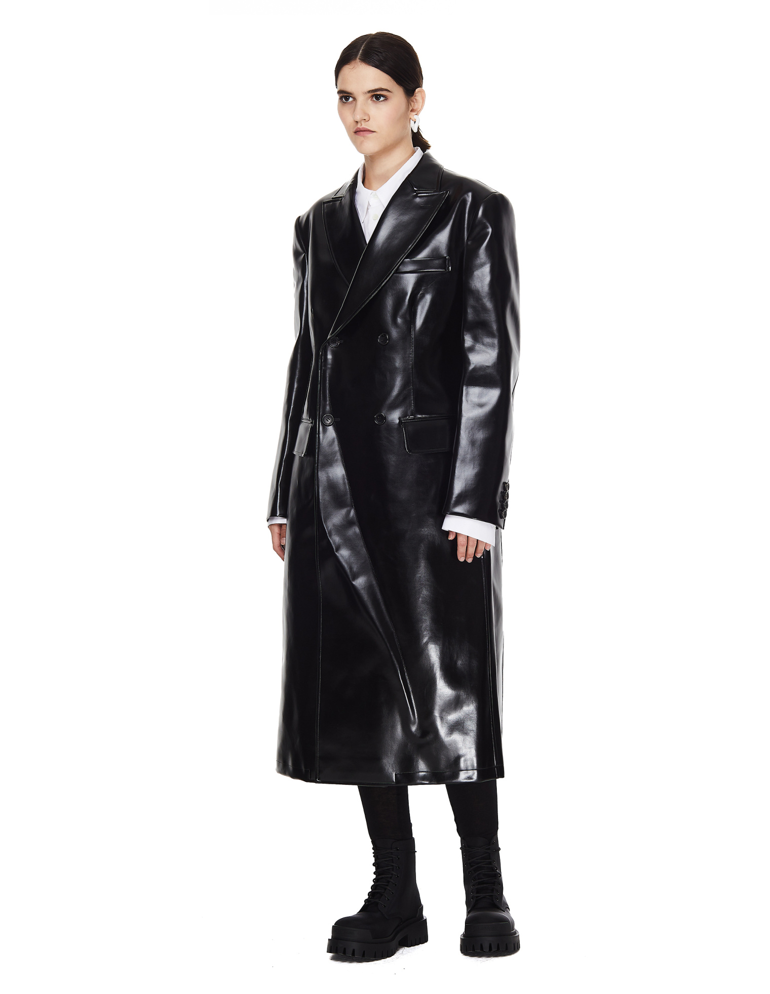 Junya Watanabe Двубортное пальто из искусственной кожи