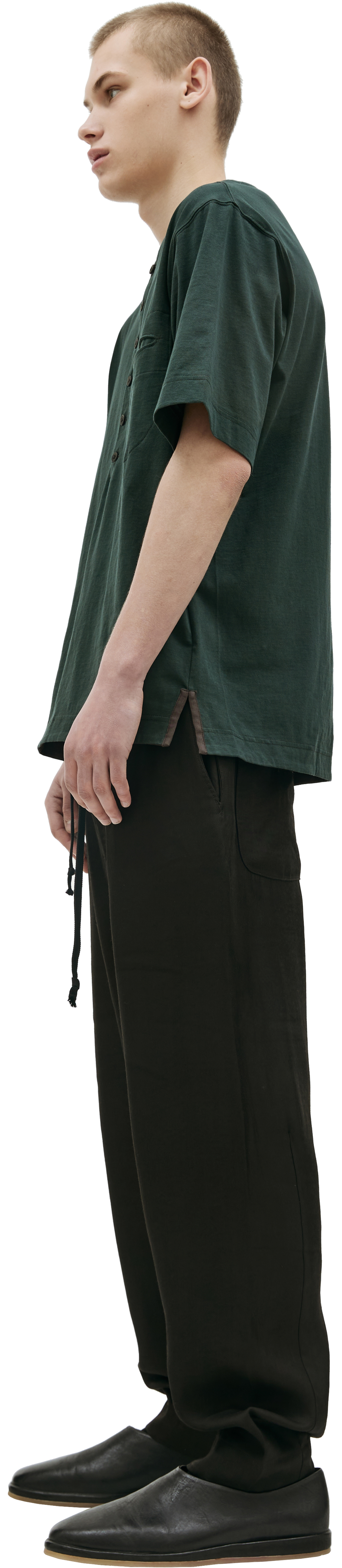 Ziggy Chen Green cotton t-shirt on buttons