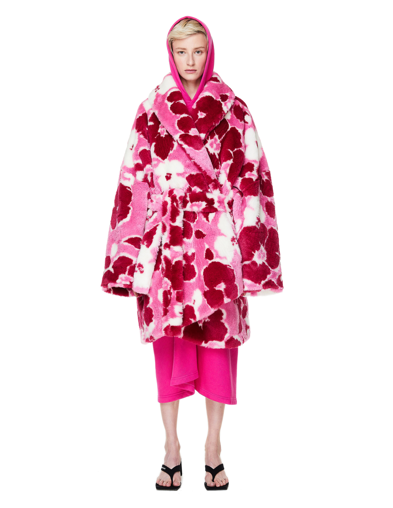 Balenciaga Pink Faux Fur Cocoon Coat