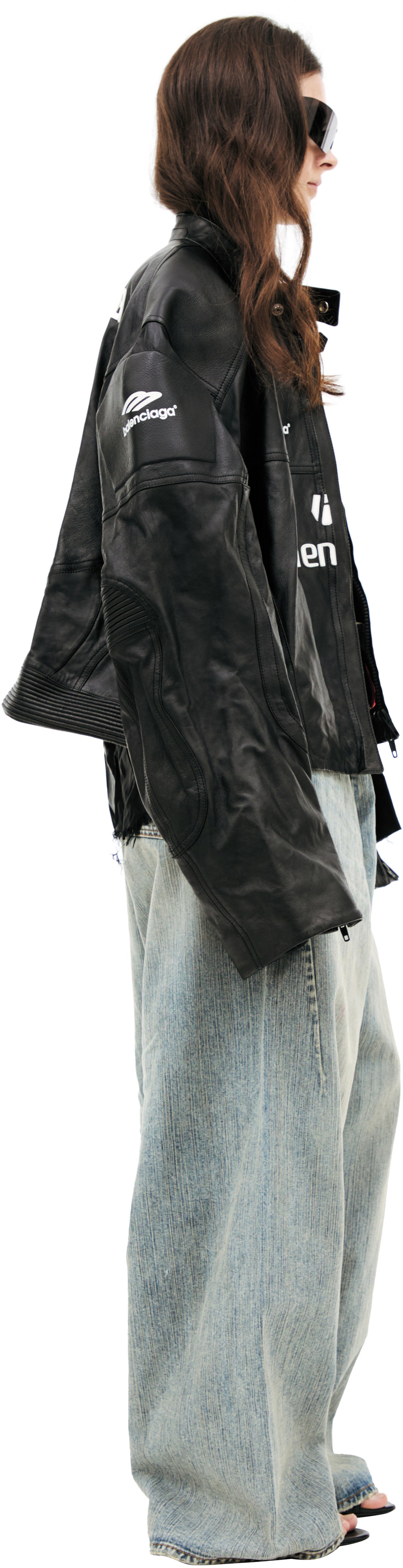 Balenciaga Куртка-830860/TSS01/1000 мото, торчит обрезаный подклад снизу, 10 на спине. кожа, черн