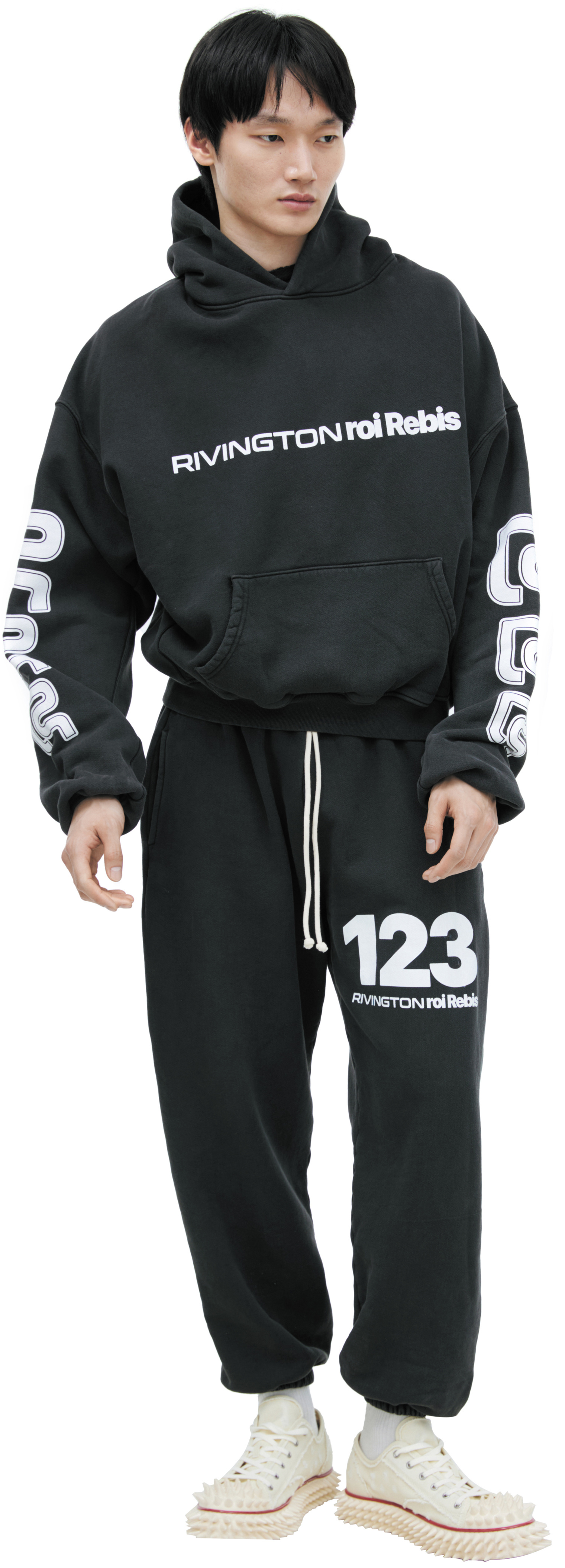 Buy RRR123 men grey black printed hoodie for $518 online on SV77