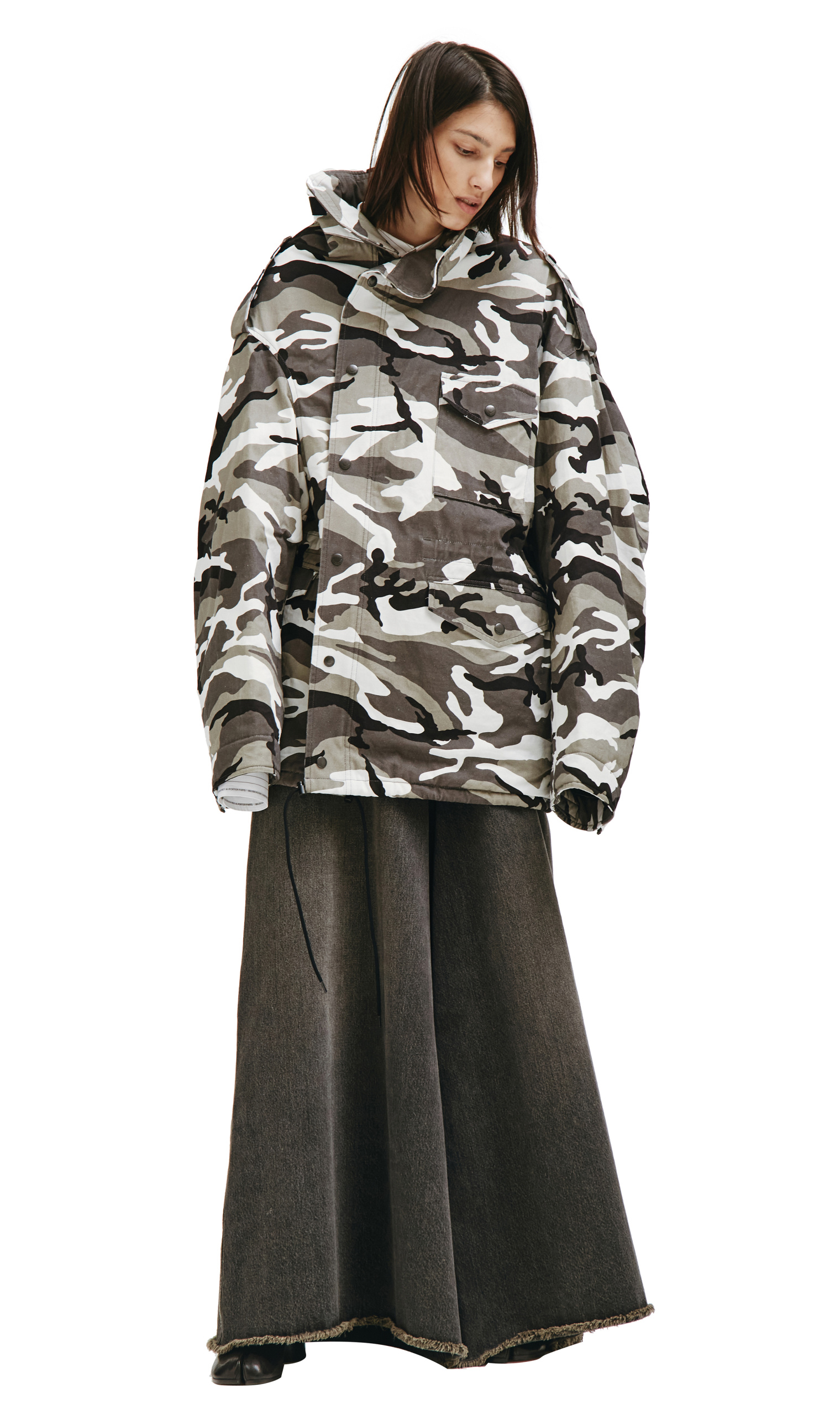 Balenciaga Off-shoulder Camouflage-print Military Parka