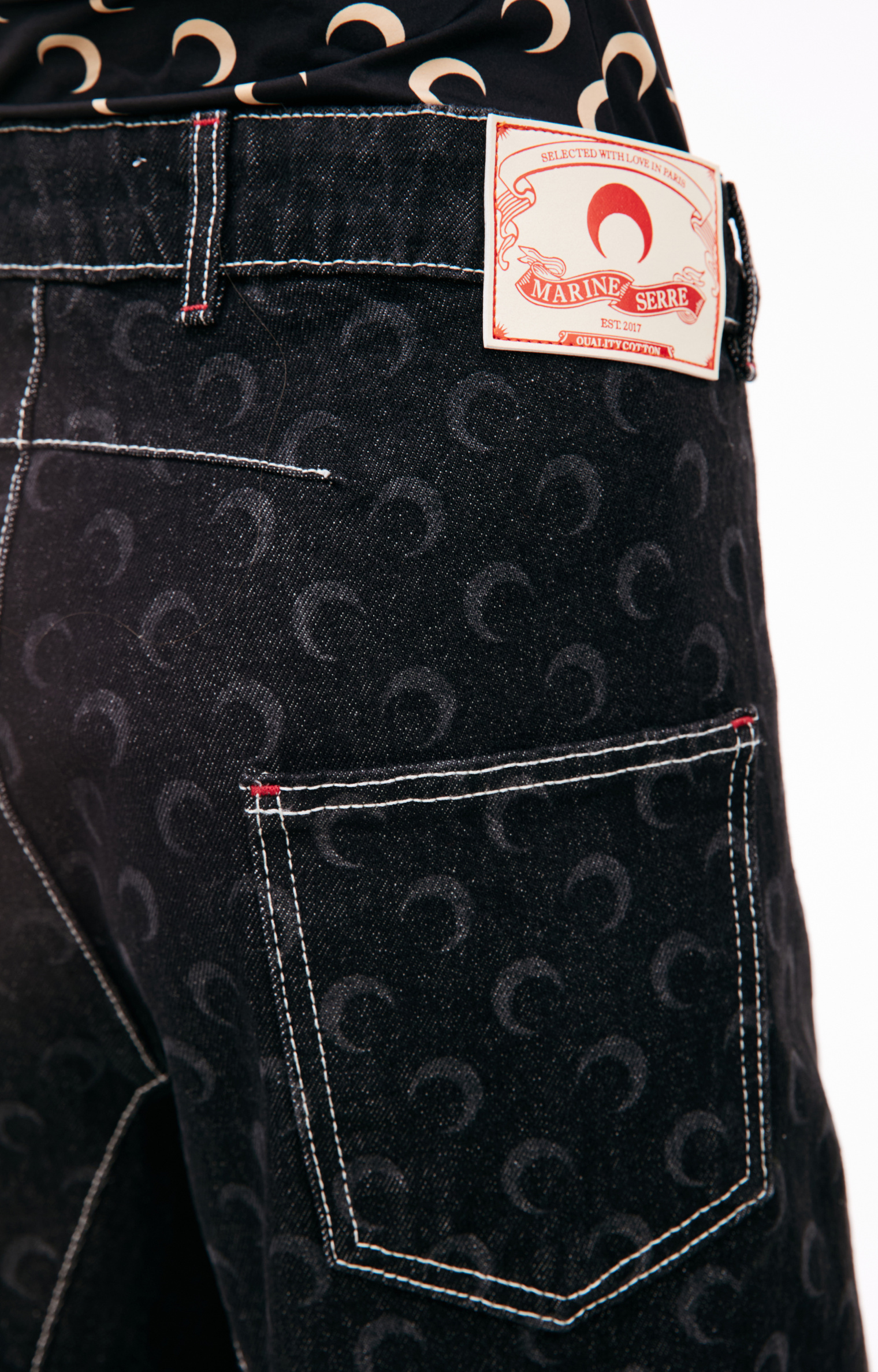 MARINE SERRE Black monoprint jeans