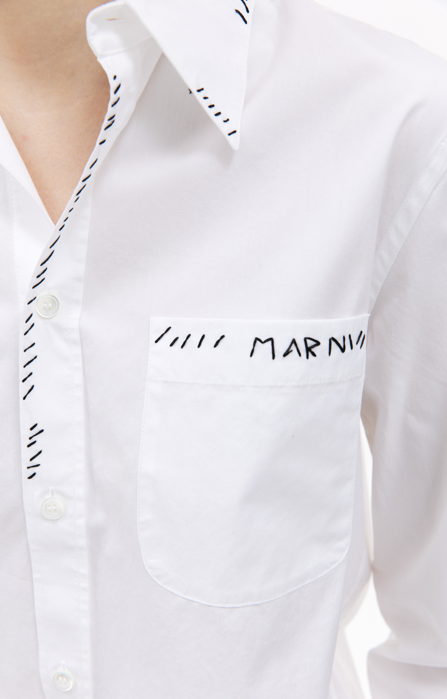 Marni Белая рубашка с контрастными стежками
