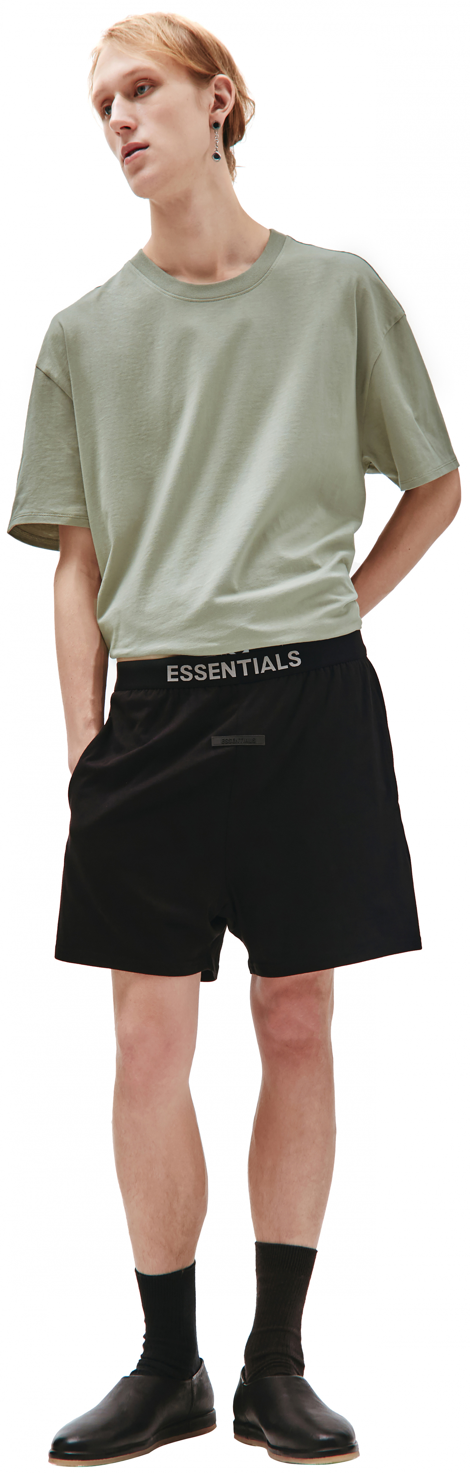 Fear of God Essentials Black logo shorts with elastic